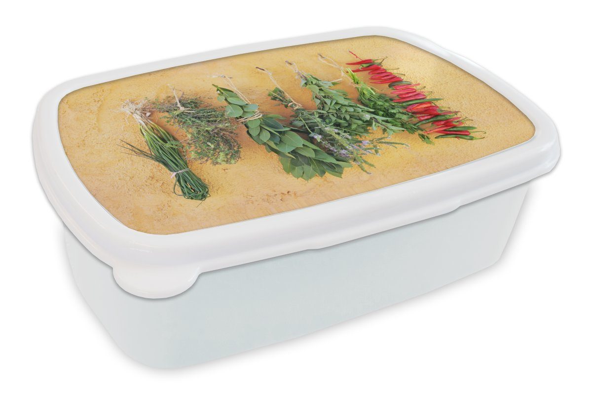 MuchoWow Lunchbox Mediterrane Kräuter, Kunststoff, (2-tlg), Brotbox für Kinder und Erwachsene, Brotdose, für Jungs und Mädchen weiß