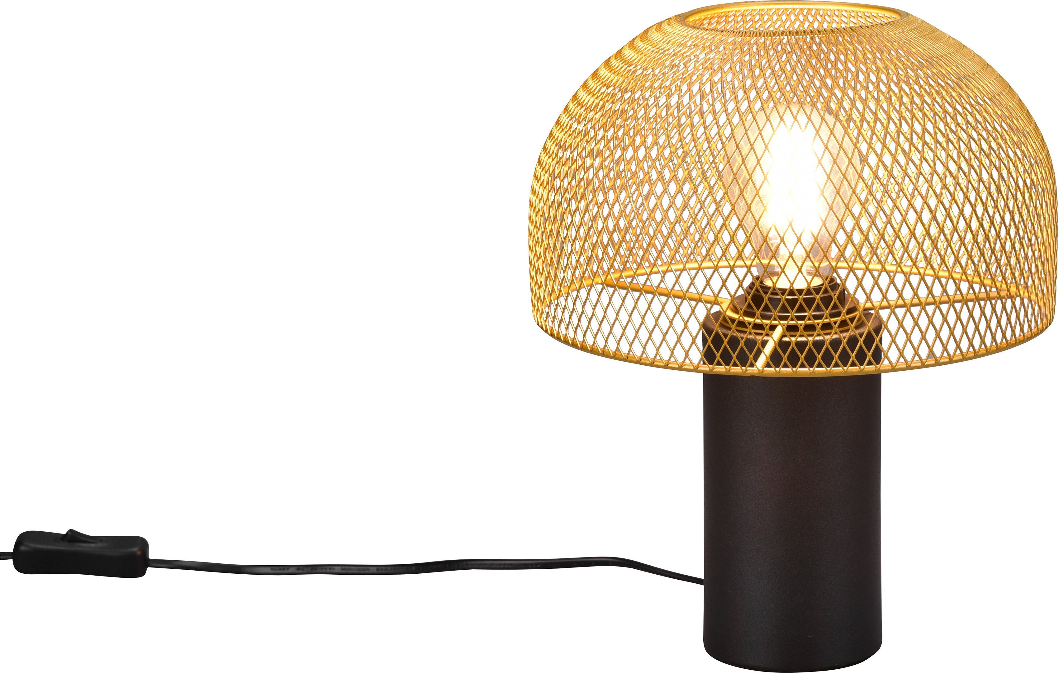 Leonique Tischleuchte Draht Schirm Schreibtischlampe ohne Tischlampe Elenoire, Gitter Leuchtmittel, schwarz/goldfarben Pilzlampe