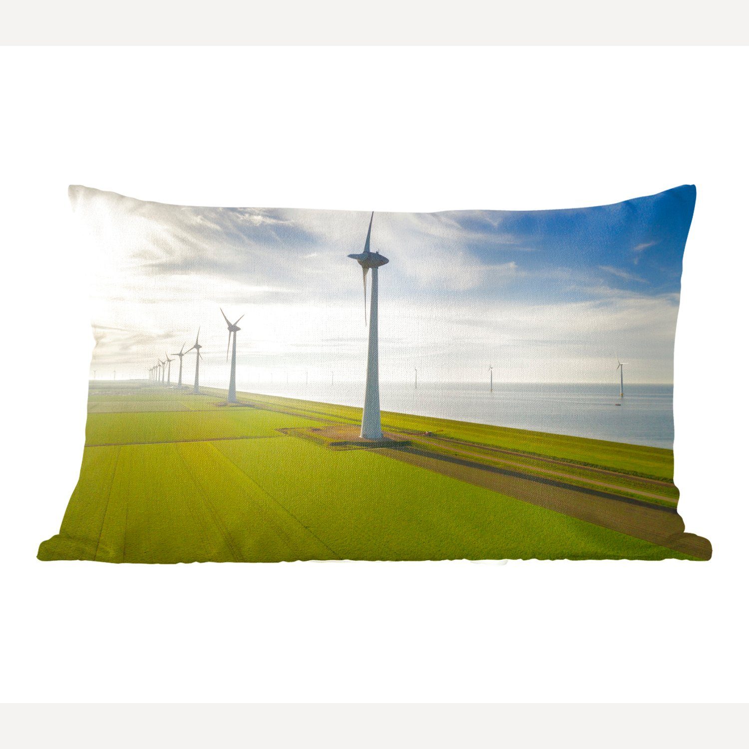 MuchoWow Dekokissen Meer - Windmühle - Niederlande, Wohzimmer Dekoration, Zierkissen, Dekokissen mit Füllung, Schlafzimmer