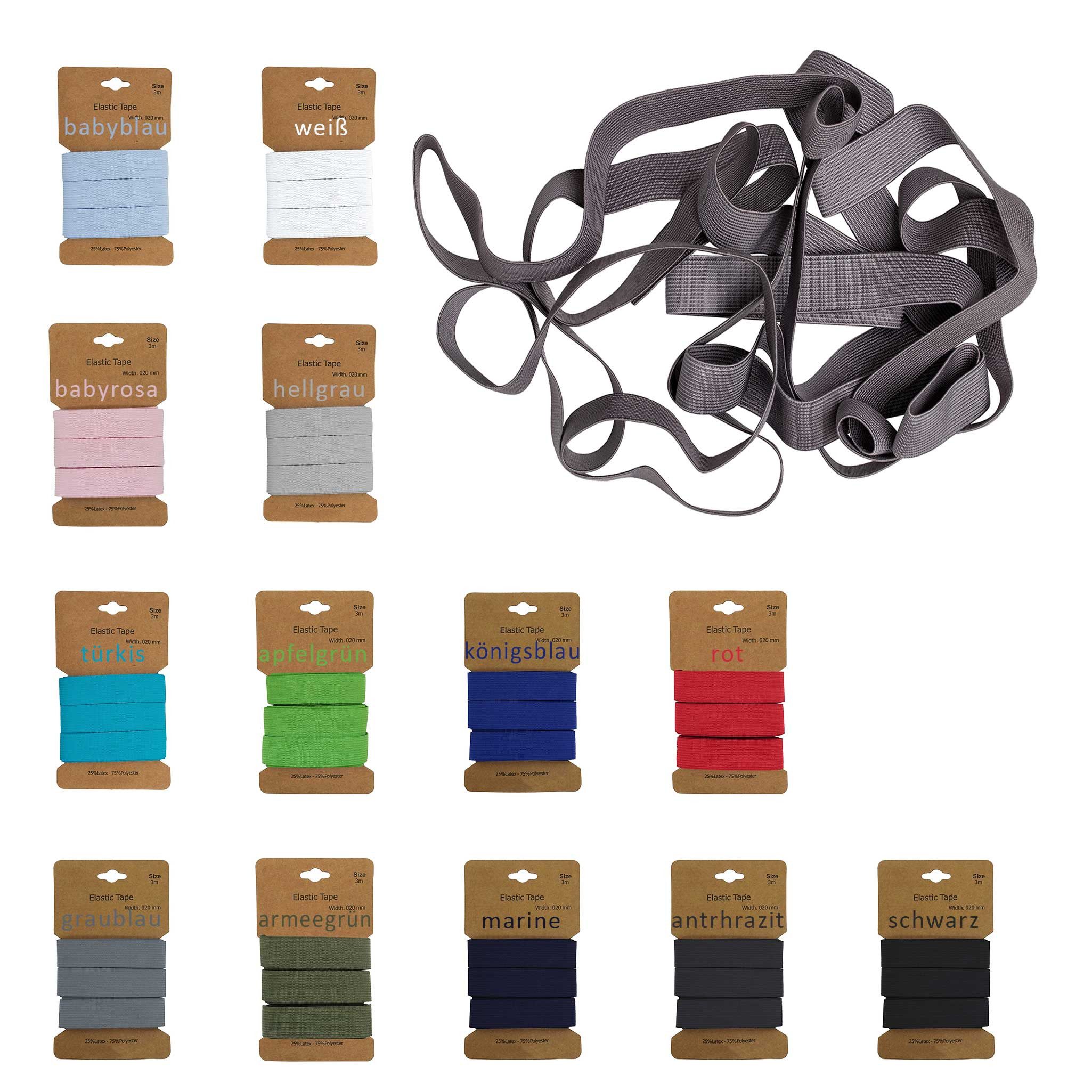 maDDma Gummiband Gummiband 3m x 20mm Gummilitze Gummi elastisches Band Flachgummi, anthrazit