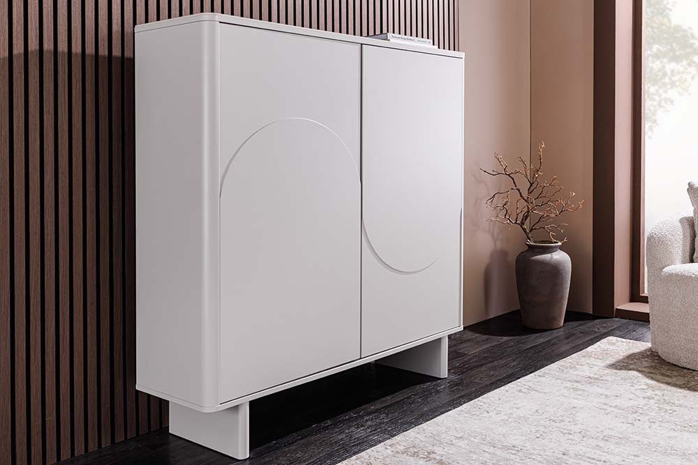 riess-ambiente Highboard SAVOY 130cm kaschmir weiß – Marmor-Optik, Keramik-Platte, 3D-Front (Einzelartikel, 1 St), Stauraum-Möbel mit edlem Materialmix – ideal für moderne Wohnzimmer