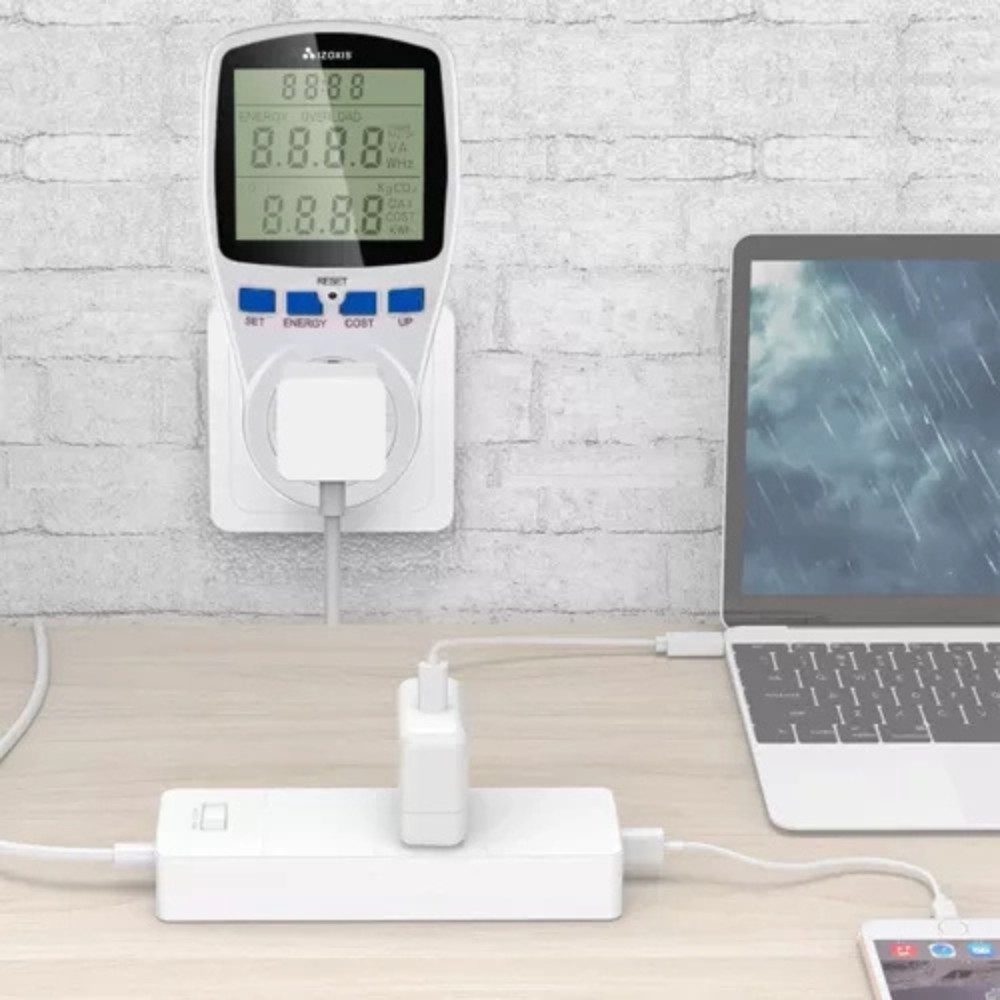 IZOXIS Stromverbrauchszähler Wattmeter Energieverbrauchsmesser, Spar-Set, 1-tlg., sparend, aktuelle Leistung, verbrauchte Energie und Verbrauchskosten