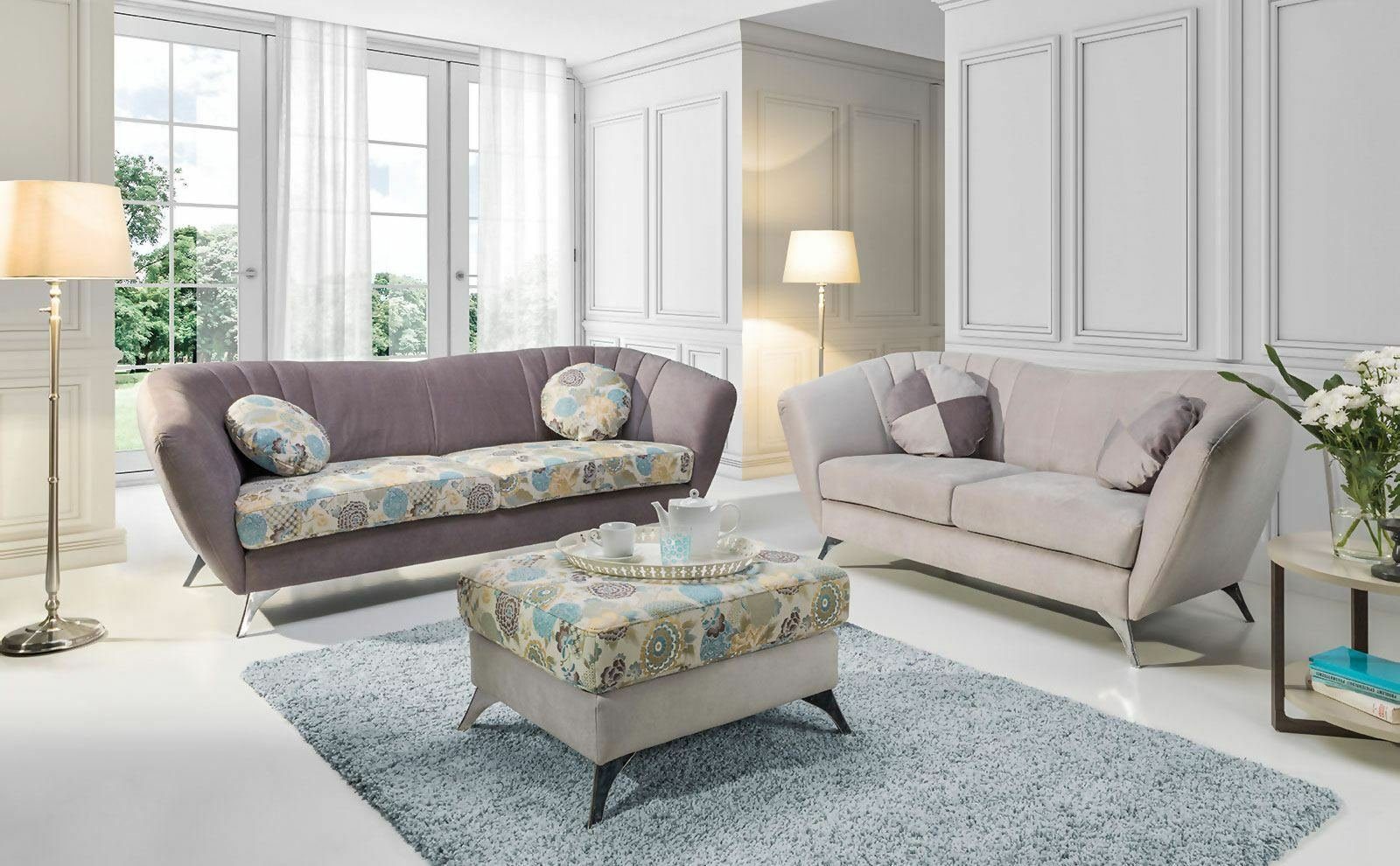 Stoff Sofa Lounge Club 3 Sofas Couch Sofa, Polster JVmoebel Textil Design Sitzer