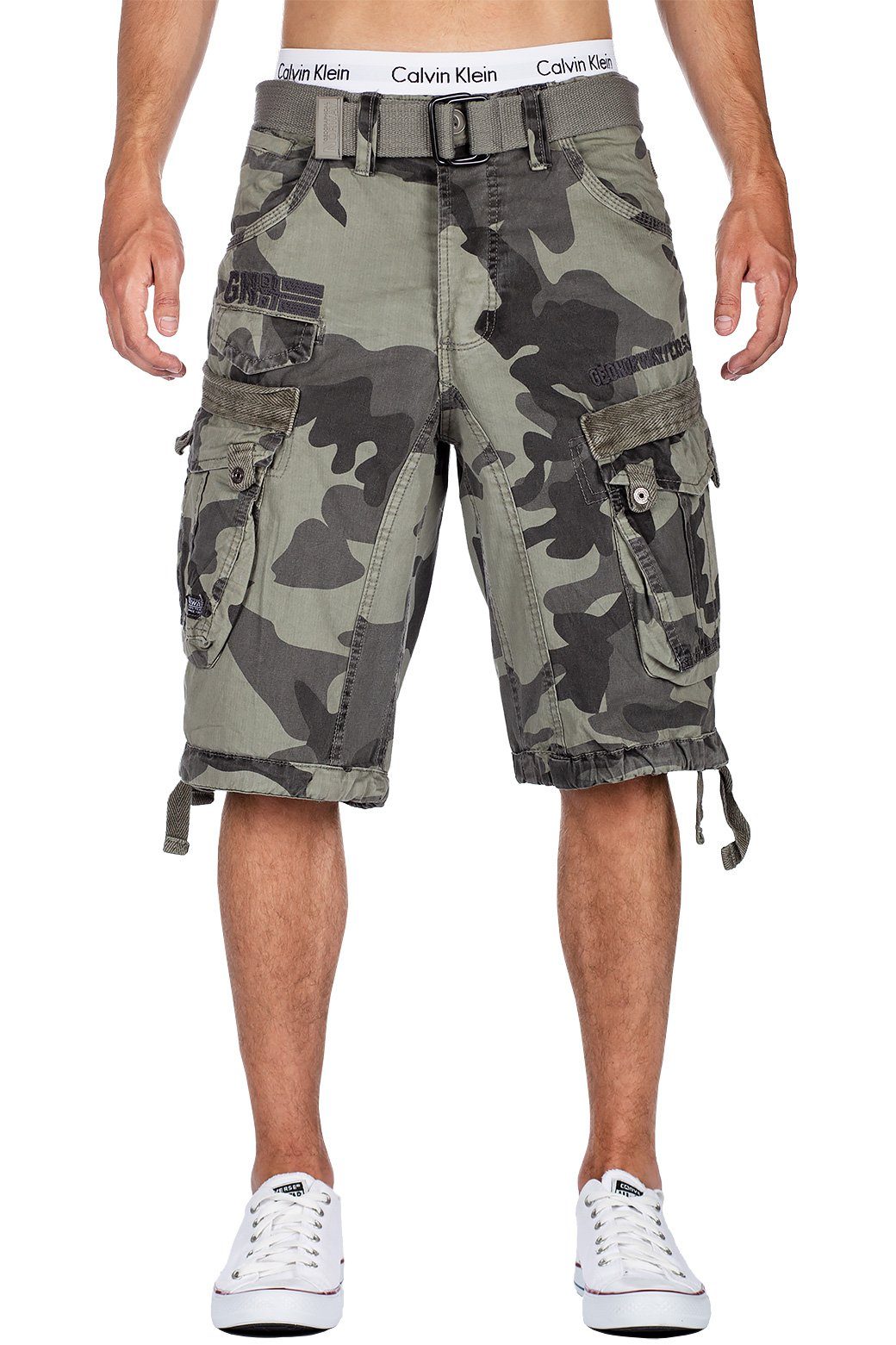 Norway Geographical bapanoramique Gürtel Cargoshorts Camo mit hellgrau Hose (1-tlg) Herren kurze