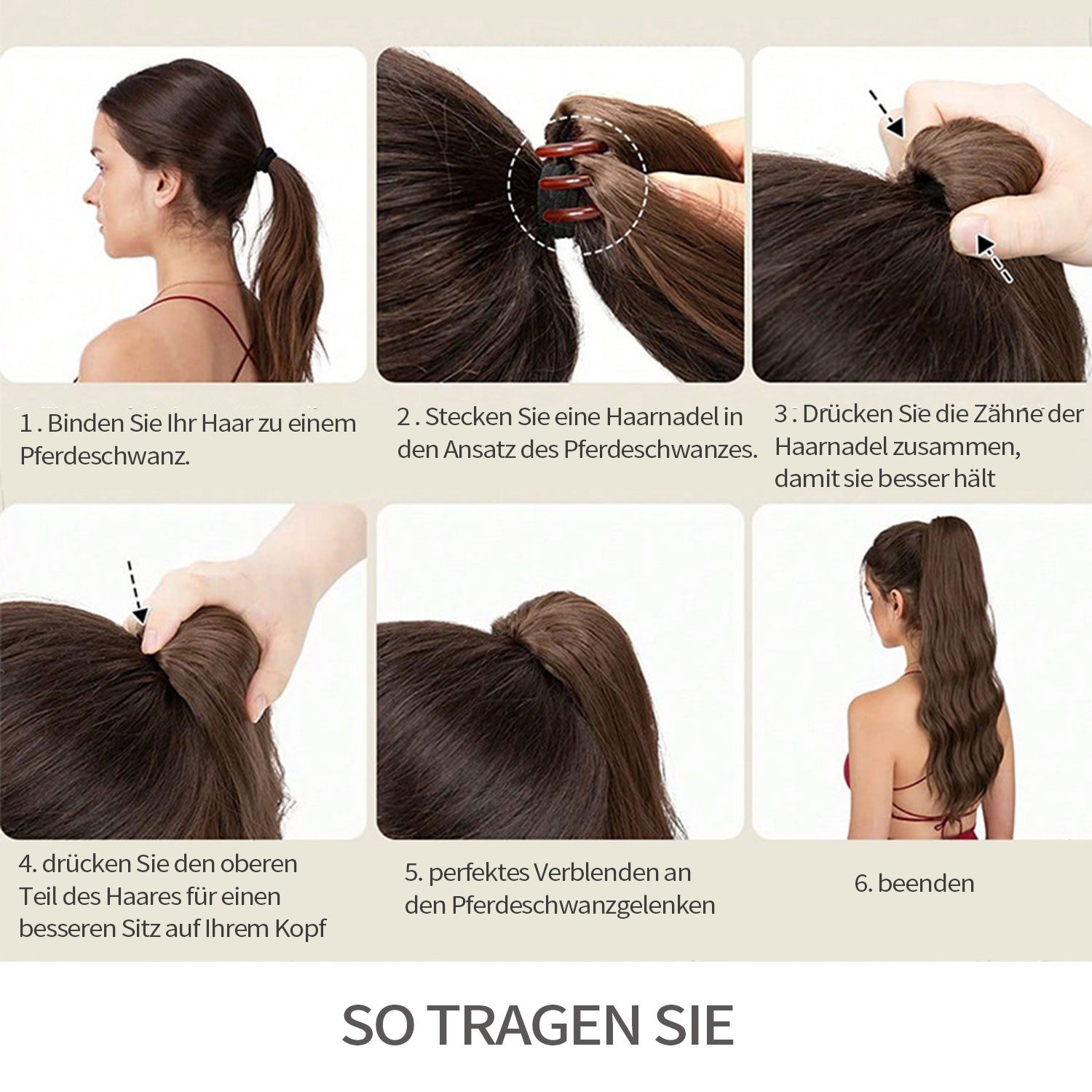 Refttenw Kunsthaarperücke Haarteil mit Haarklammer 40cm gewellte Pferdeschwanz, Ponytail Extension
