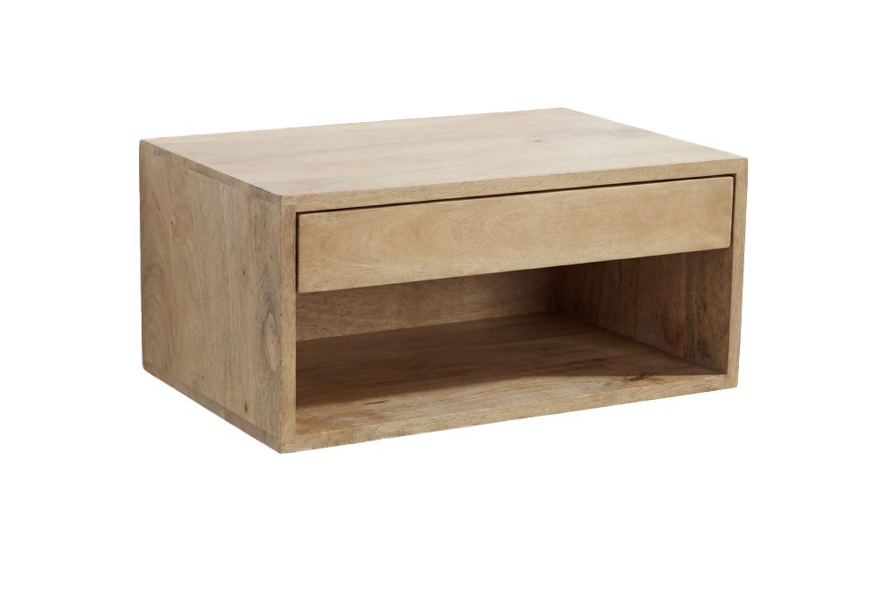riess-ambiente Nachttisch PURE 50cm natur - Mangoholz, cream finish, Wandregal, Schublade, Fach (Einzelartikel, 1-St), Minimalistische Ablage mit Stauraum – ideal für Schlaf- & Gästezimmer