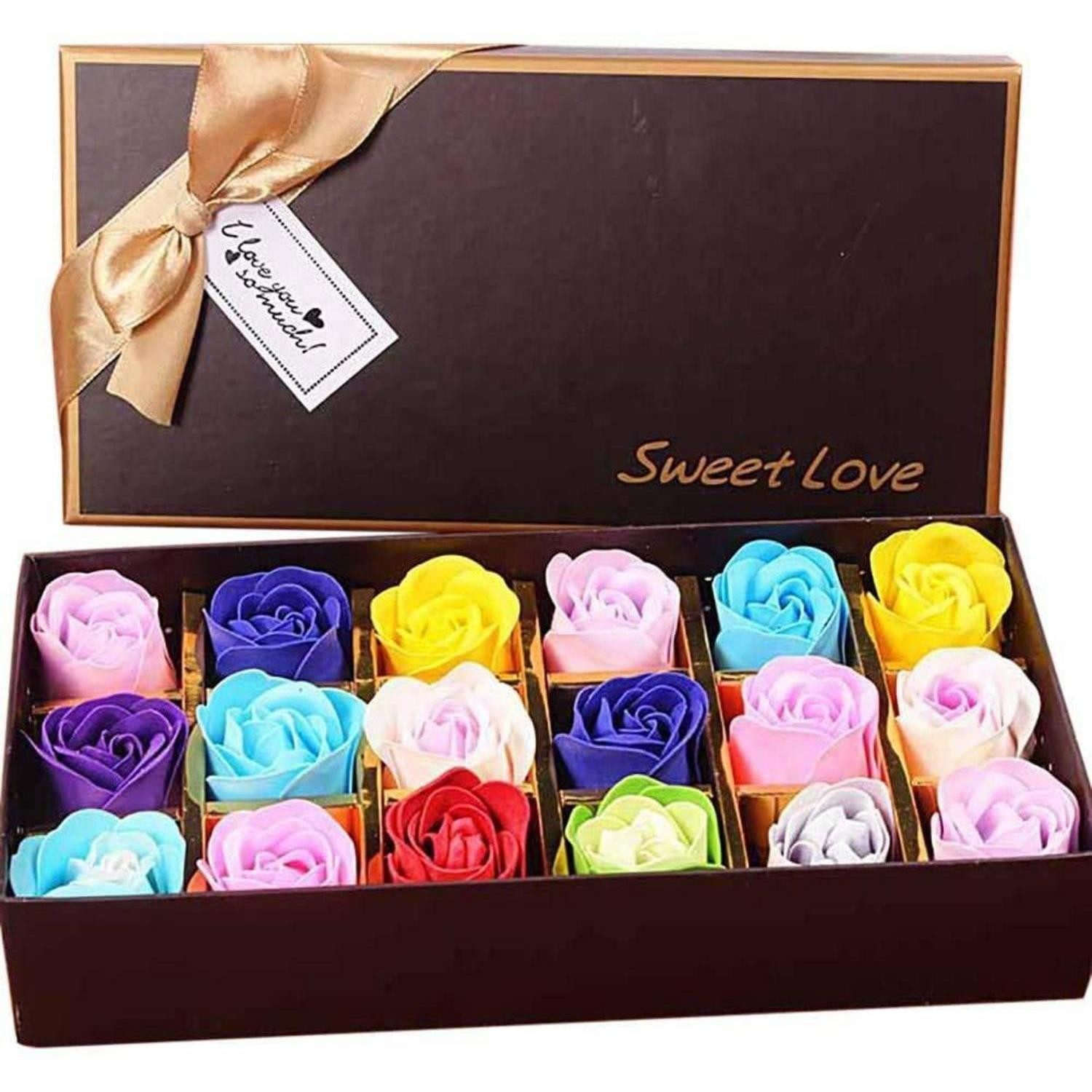 LuxusKollektion Pflege-Geschenkset Seife Rosen Blumen Geschenkbox Duft Farbverlauf Form 18 Multi Farben