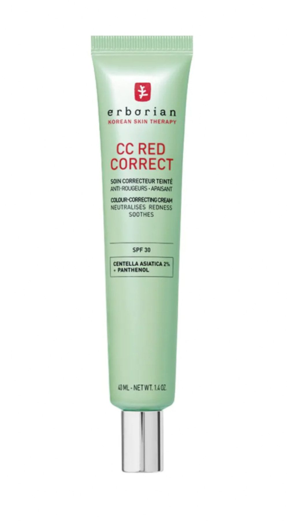 Erborian Gesichtspflege CC Red Correct mit Centella Asiatica gegen Rötungen und Unregelmäßigkeiten im Teint, Farbkorrektur & Teint-Perfektionierer, LSF 30