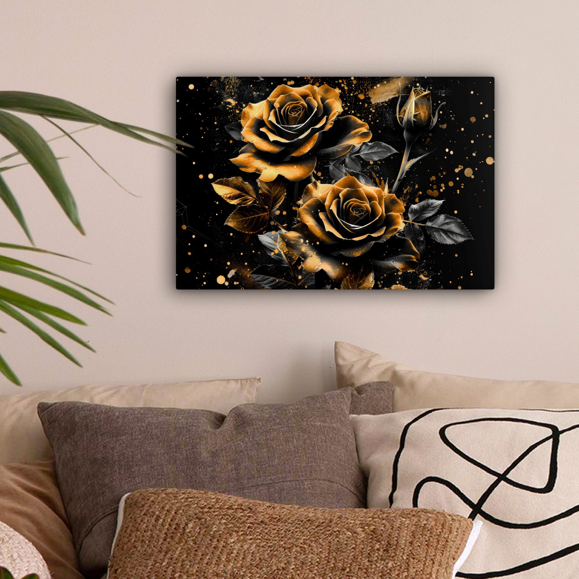 OneMillionCanvasses® Leinwandbild Rosen - Gold - Schwarz - Blumen - Modern, günstig online kaufen