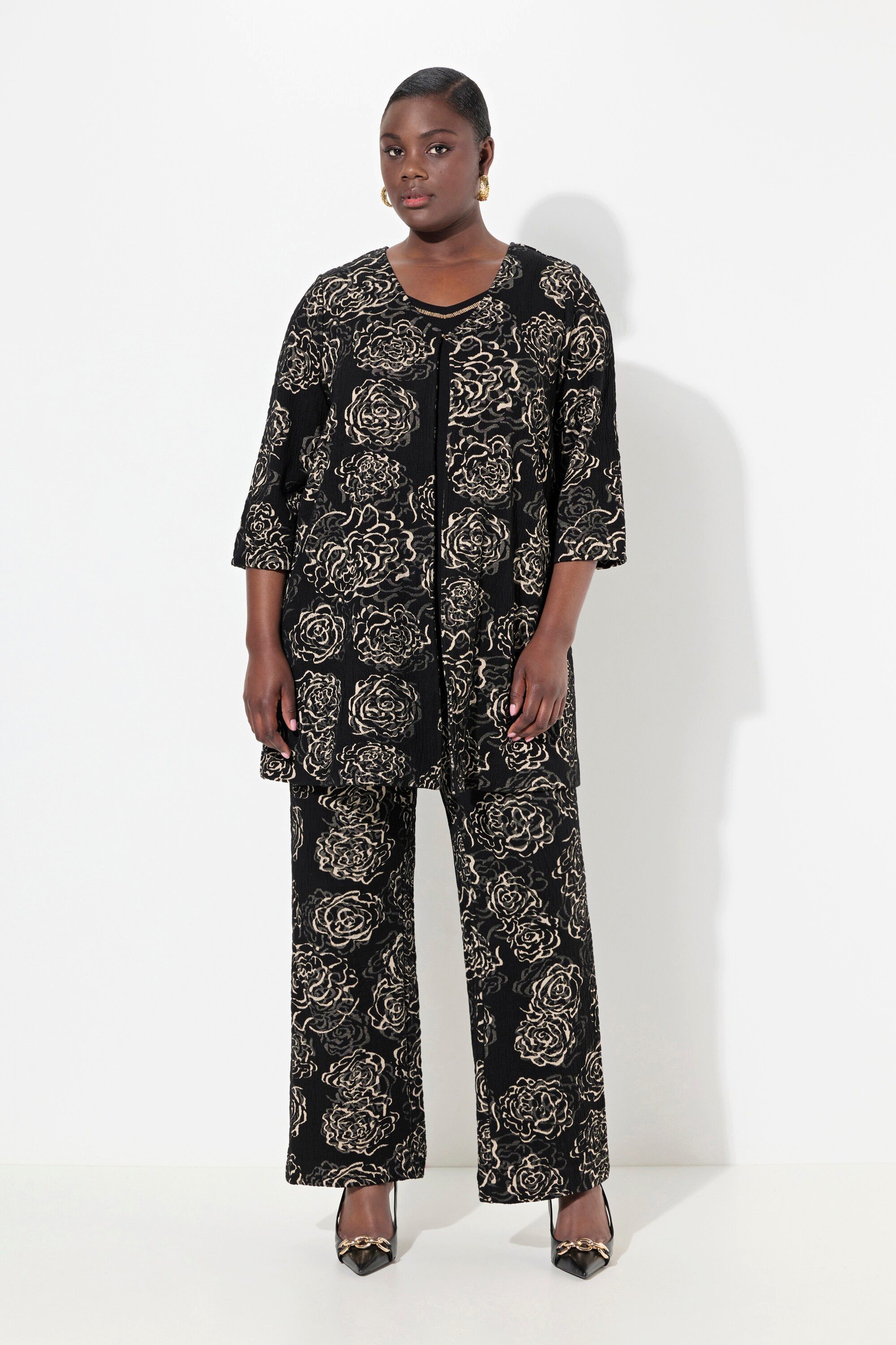 Ulla Popken Sommerjacke Jacquard-Jacke Blüten A-Linie günstig online kaufen