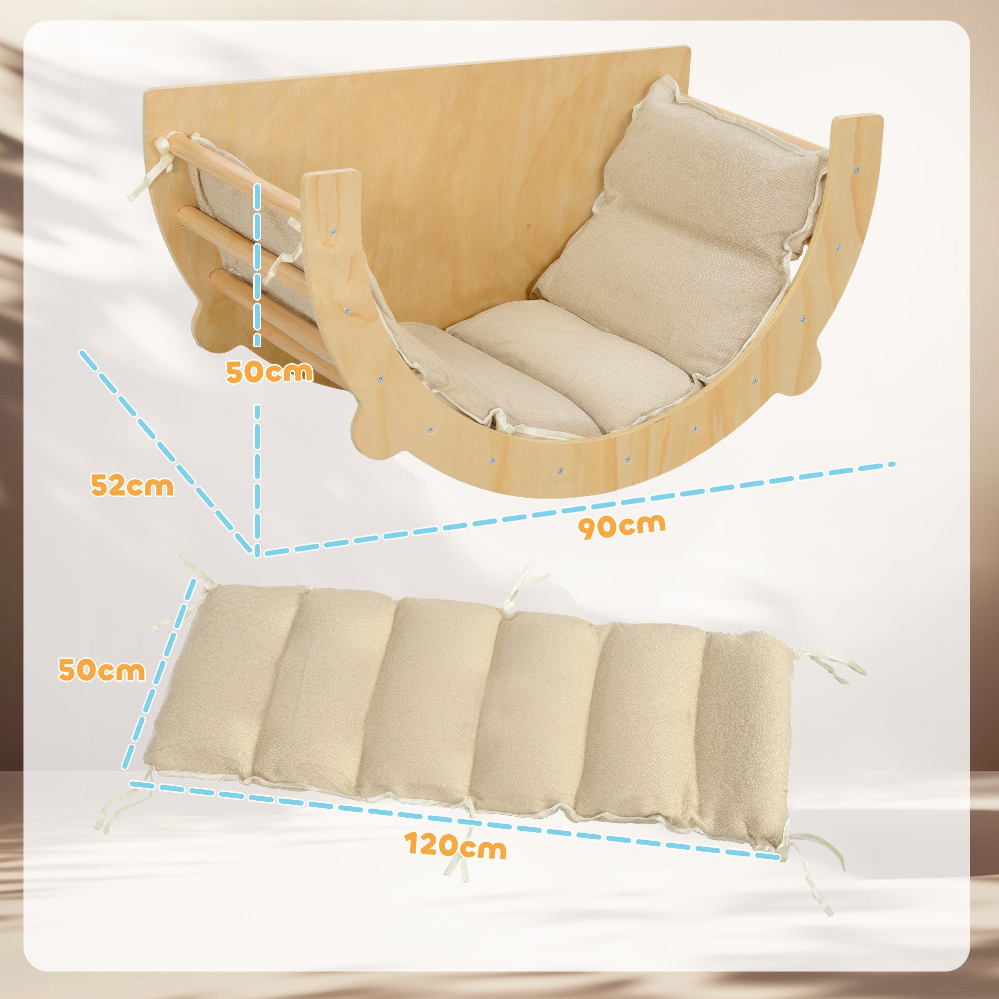 AIYAPLAY Klettergerüst 3-in-1 Montessori Spielplatz mit Tischplatte, Matte, (Kletterspielzeug, 1-St., Kletterbogen zum Rutschen und Klettern), aus Holz, für Kinder 1.5-4 Jahre, Indoor, Naturholz