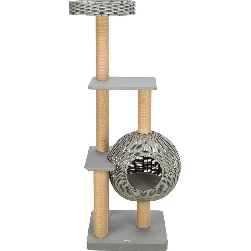 TRIXIE Kratzbaum Outdoor Kratzbaum Amalia aus Polyrattan mit Höhle - grau - 143 cm