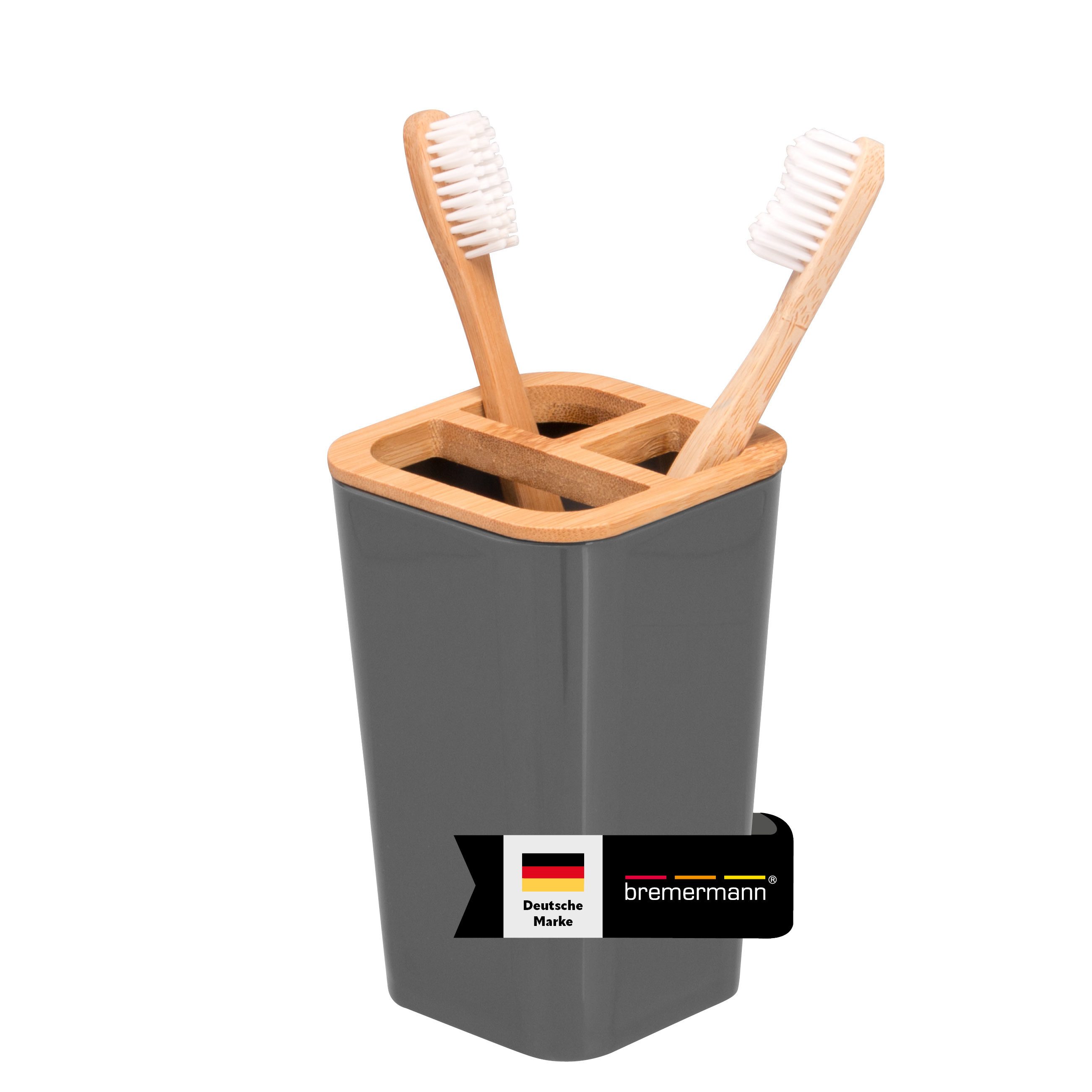 bremermann Zahnbürstenhalter Zahnbürstenhalter CALVI aus Bambus und Kunststoff, grau, (1-St)