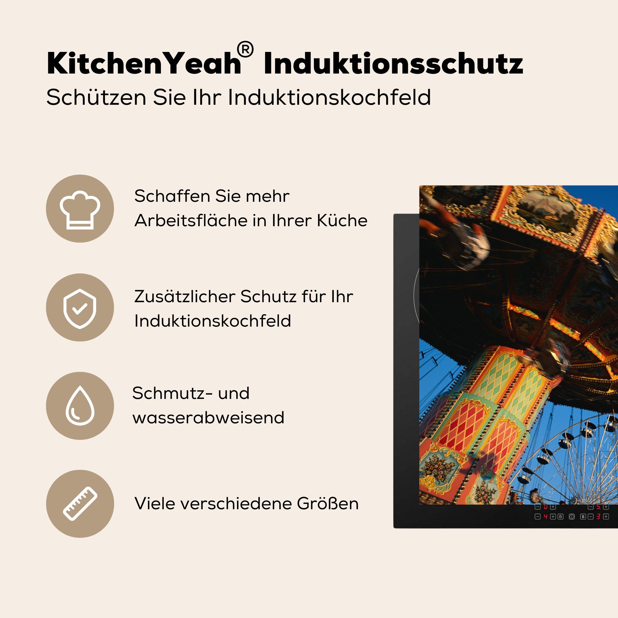 Induktionskochfeld Traditionelles cm, (1 Jahrmarkt, auf küche, dem Schutz 81x52 Ceranfeldabdeckung die tlg), für Vinyl, MuchoWow Karussell Herdblende-/Abdeckplatte
