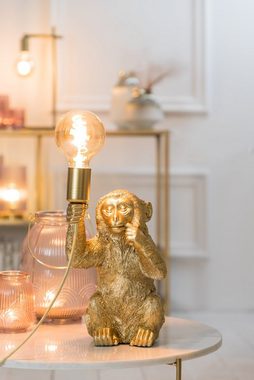 Brillibrum Nachttischlampe Affenlampe Tischlampe Affe Gold Tischleuchte Monkey Lampe sitzender Äffchen Figur Fassung E27 max 40 Watt