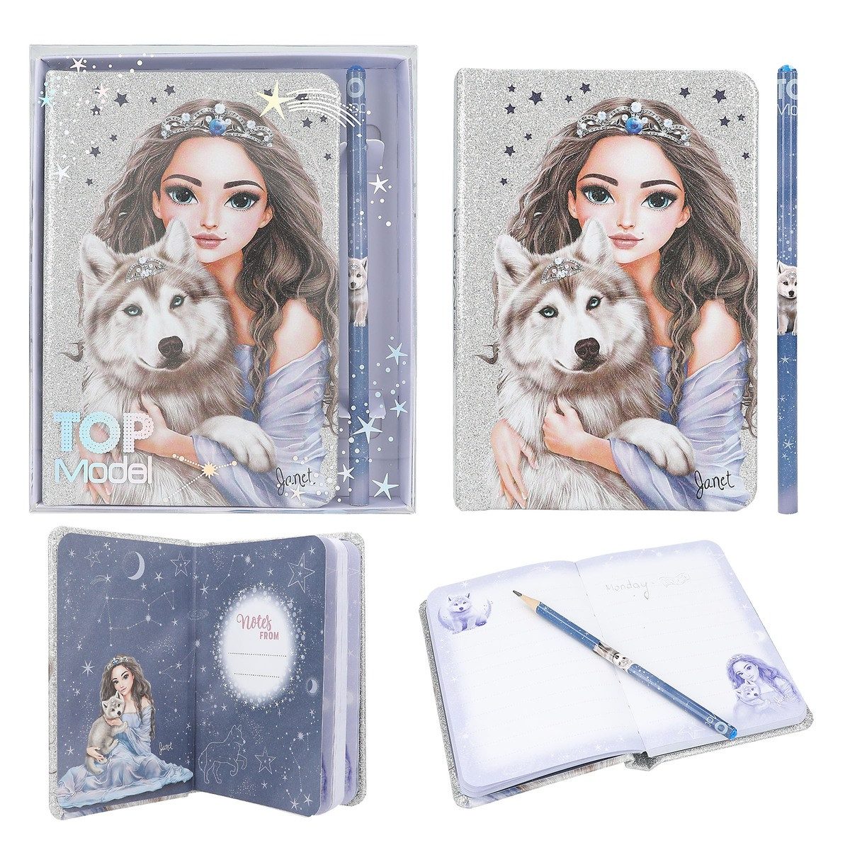 Depesche Styropor-Teil Depesche TOPModel Notizbuch WOLF mit Bleistift blau 17x14x2cm