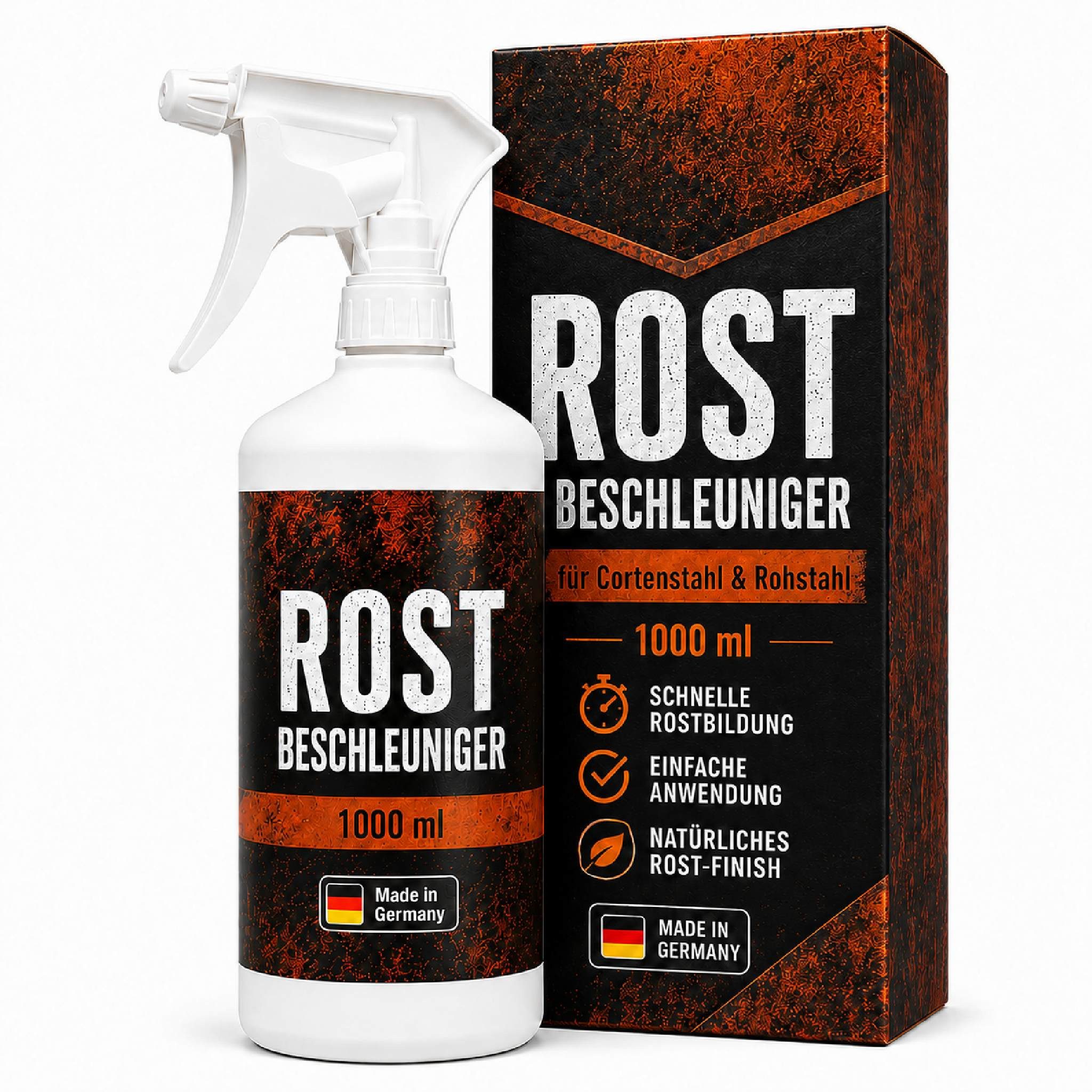Feuerfest 123 GmbH Gartenkamin Rostbeschleuniger für Cortenstahl & Stahl 1L Sprühflasche – Rostoptik