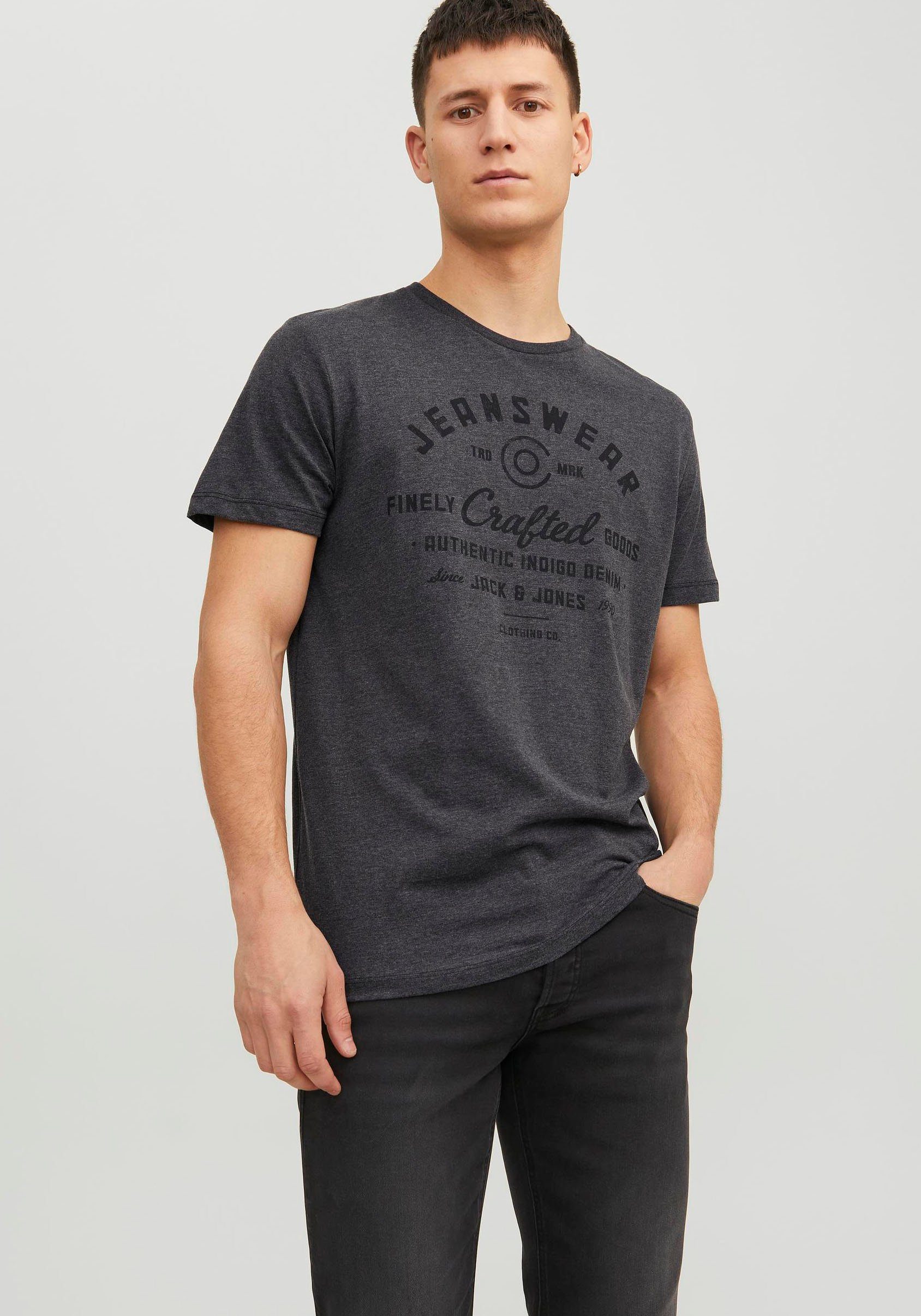 Ich habe gesammelt Jack & Jones Rundhalsshirt JJEJEANS Melange TEE 23/24 Dark SS NOOS O-NECK Grey