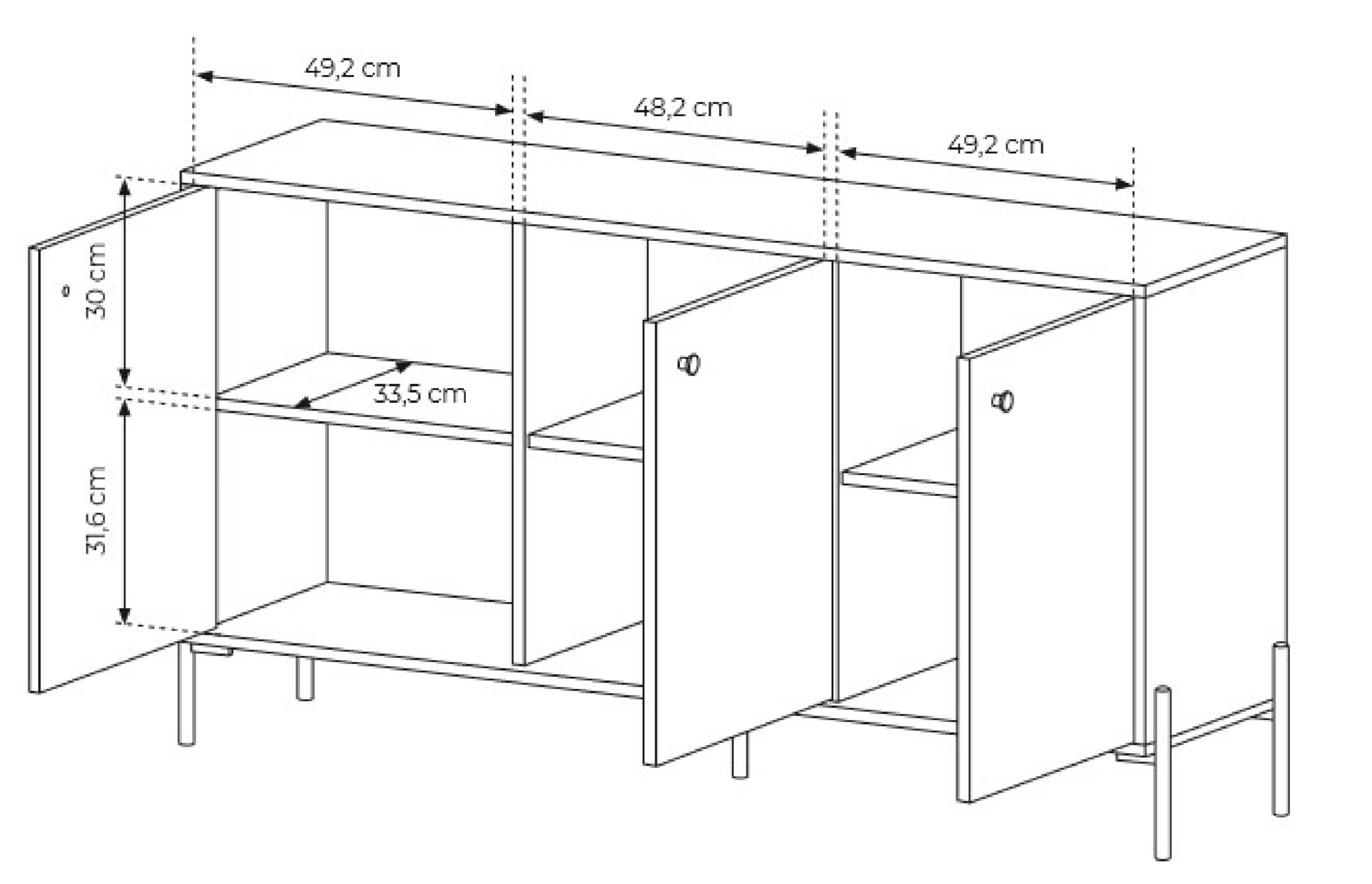 Furnix Sideboard made B156,8 mit 1573D Scandi x SCANDINAWA H81,4 EU Metallfüßen schwarzen x hochwertig, T39,5 cm, in Eiche/Fischgräten