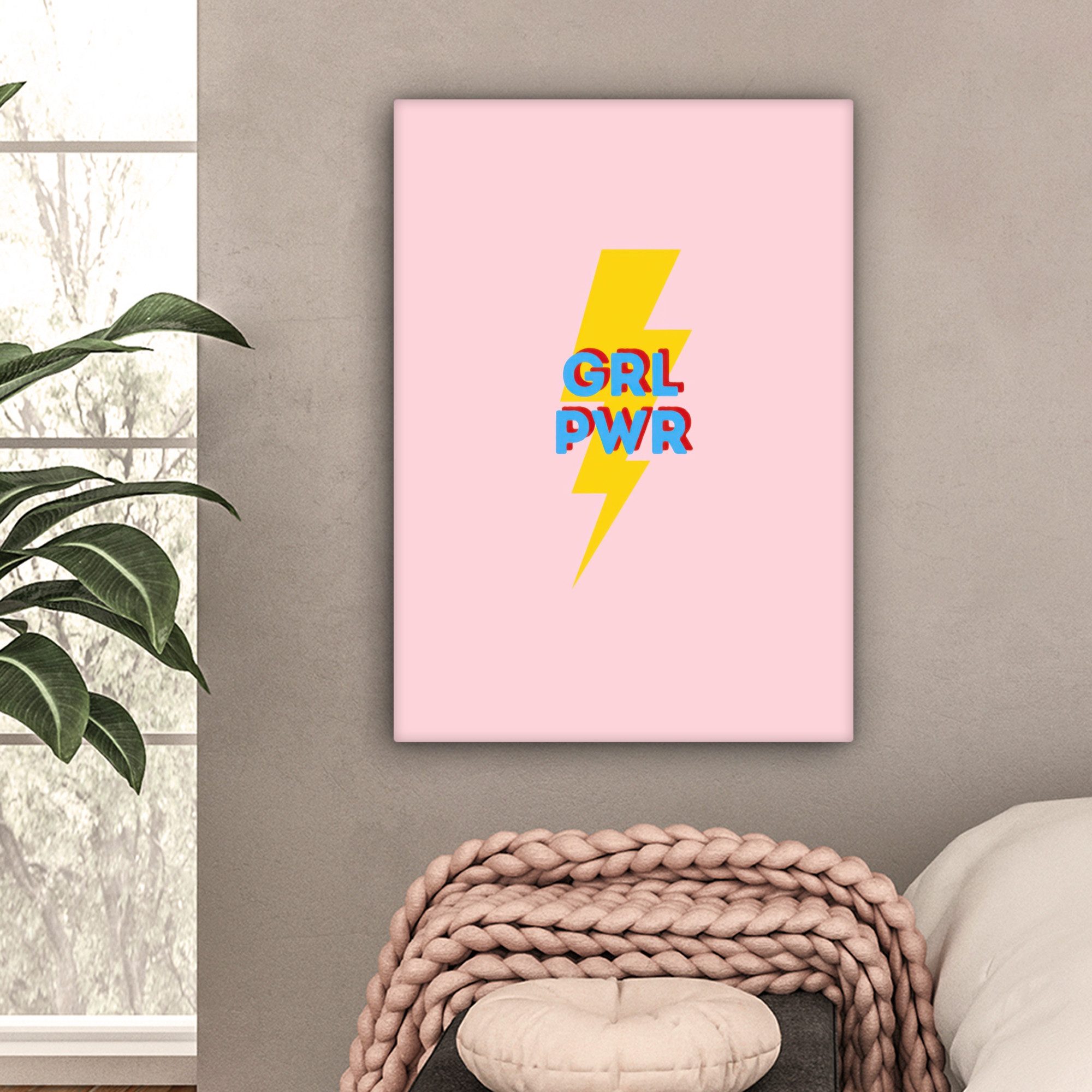 OneMillionCanvasses® Leinwandbild Grl pwr - Blitz - Rosa, Fotodruck (1 St), Leinwand Bilder für Wohnzimmer Schlafzimmer 60x80 cm