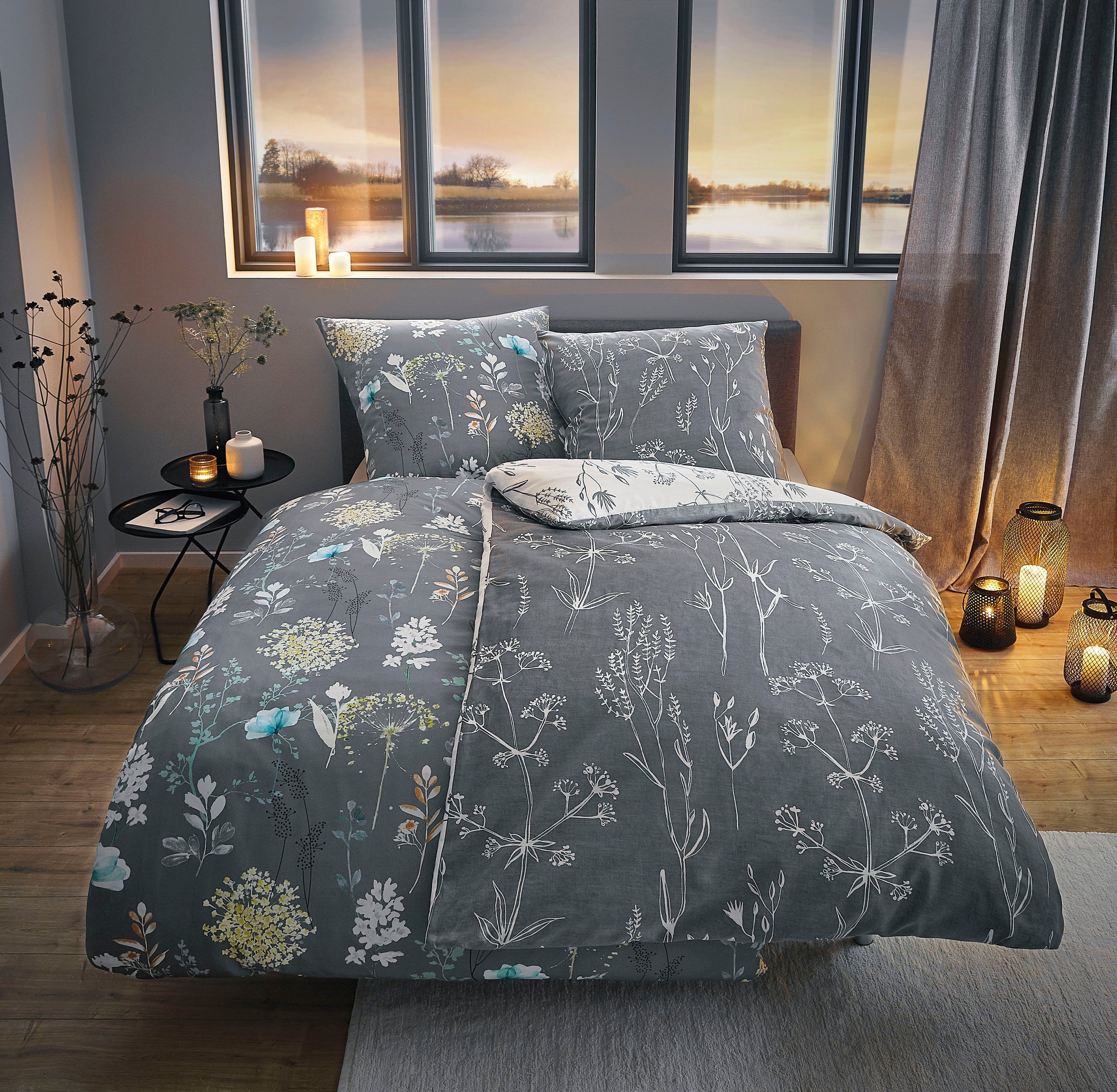 Kleine Wolke Wendebettwäsche Savannah in Gr. 135x200 oder 155x220 cm, Mako-Satin, 2 teilig, Bettwäsche aus Baumwolle, florale Bettwäsche mit Wendeoptik – Bild 2 von 4