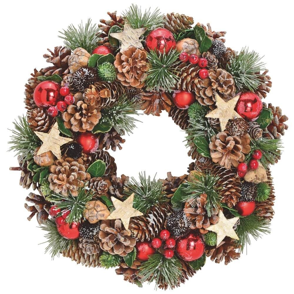 Adventskranz Tür Hänge Kranz Zapfen grün rot 34 cm