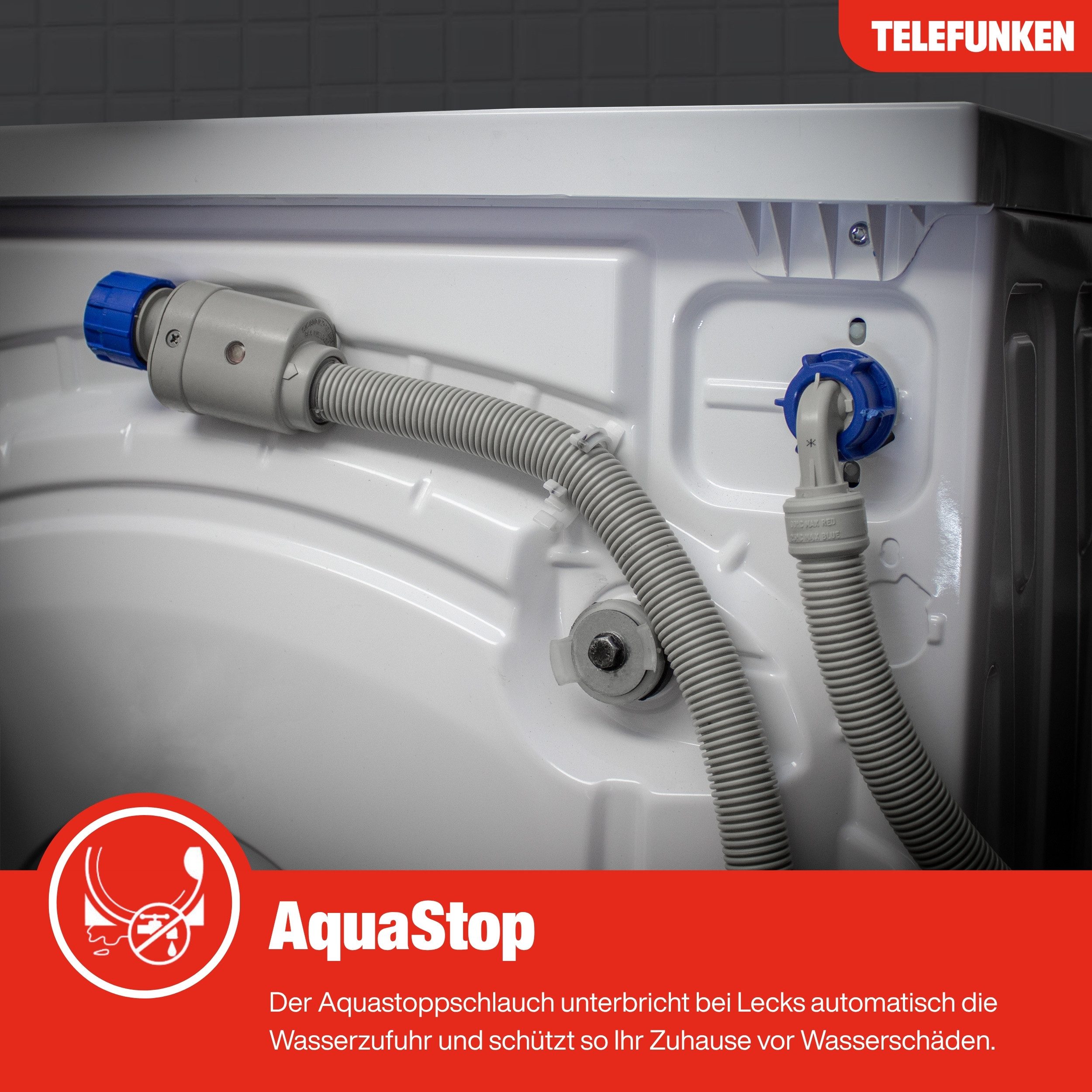 Telefunken Waschmaschine W714AS1W, 7 kg, 1400 U/min, Frontlader, Inverter Motor, AquaStop, 7kg, Leise & Effizient, weiß