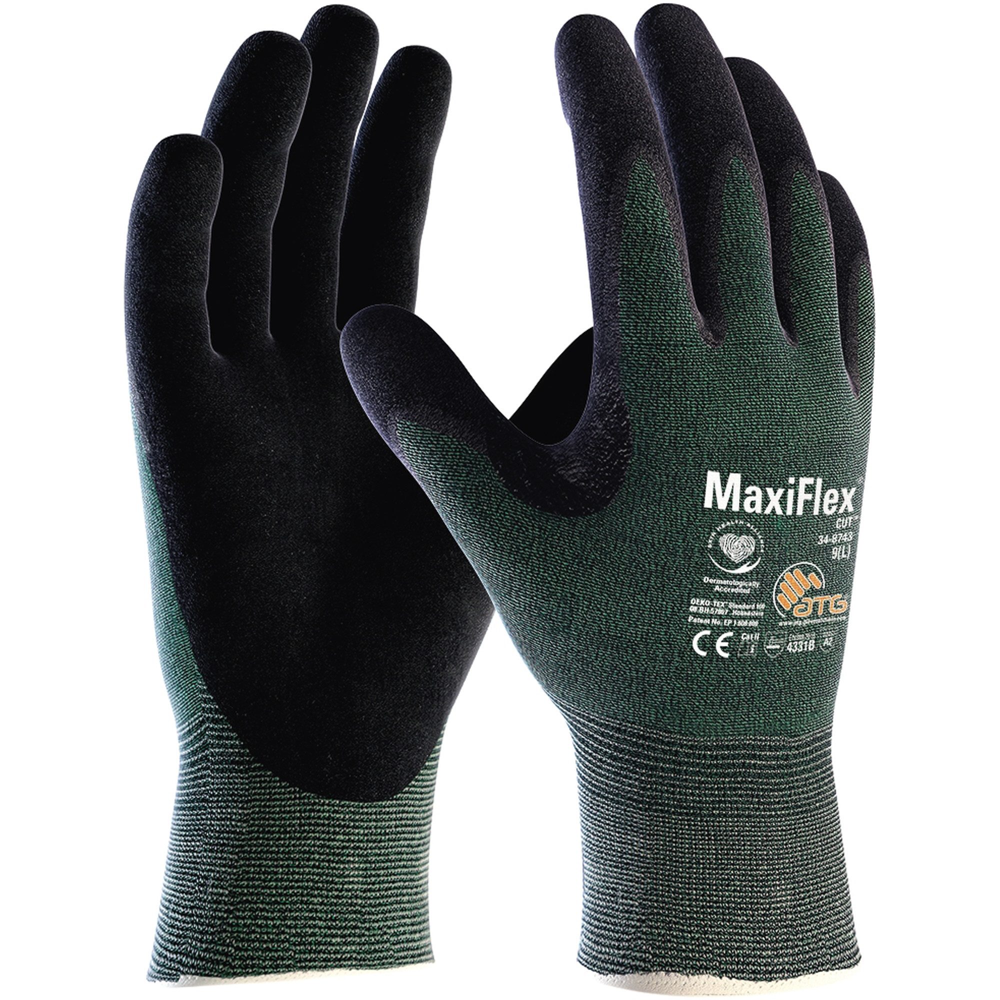 ATG Nitril-Handschuhe Handschuh MaxiFlex Cut 2490-7 grün/schwarz Gr. 7