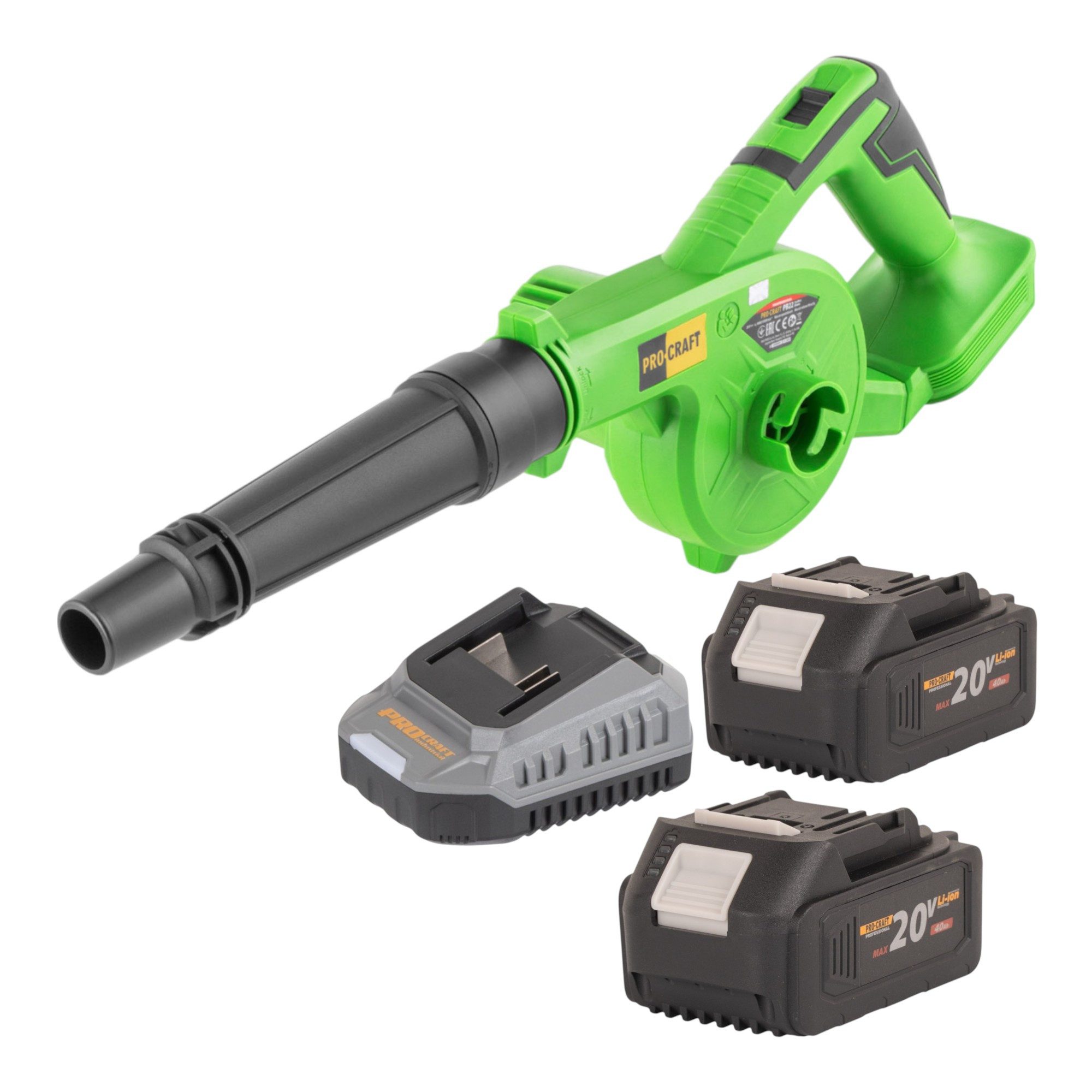 PRO CRAFT Akku-Laubbläser Procraft PB22bb Akku Laubbläser 20 V + 2x Akku 4,0 Ah + Ladegerät