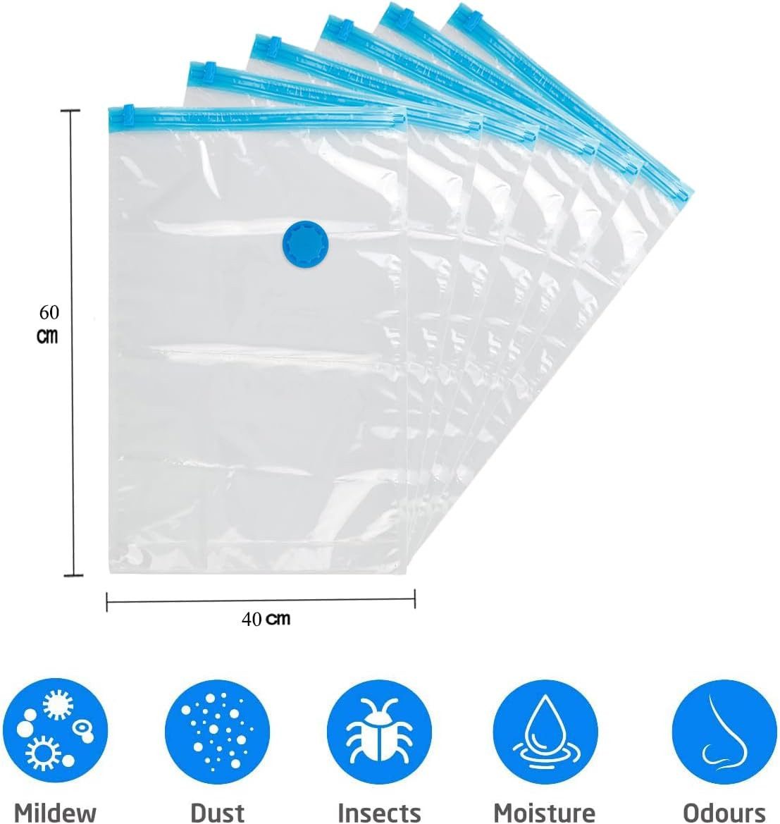 Refined Living Vakuumbehälter Vakuumbeutel 6 Stück – Aufbewahrungsbeutel für Kleidung & Bettwäsche, Kunststoff, (Vakuumbeutel Aufbewahrung, Staubsauger Beutel Kleidung, Luftdichte Aufbewahrung Tasche, Vakuum-Kleiderbeutel Stauraum, Vakuumbeutel Set, Kompressionsbeutel für Reisen, Vakuum Beutel für Bettwäsche, Platzsparend, wiederverwendbar, Staubdicht, 6-tlg., wasserdicht,luftdicht versiegelt,mit Handpumpe & Verschlussclip), für Kleidung Bettdecken Bettwäsche Plüschtiere Kissen Wolldecken Quilt