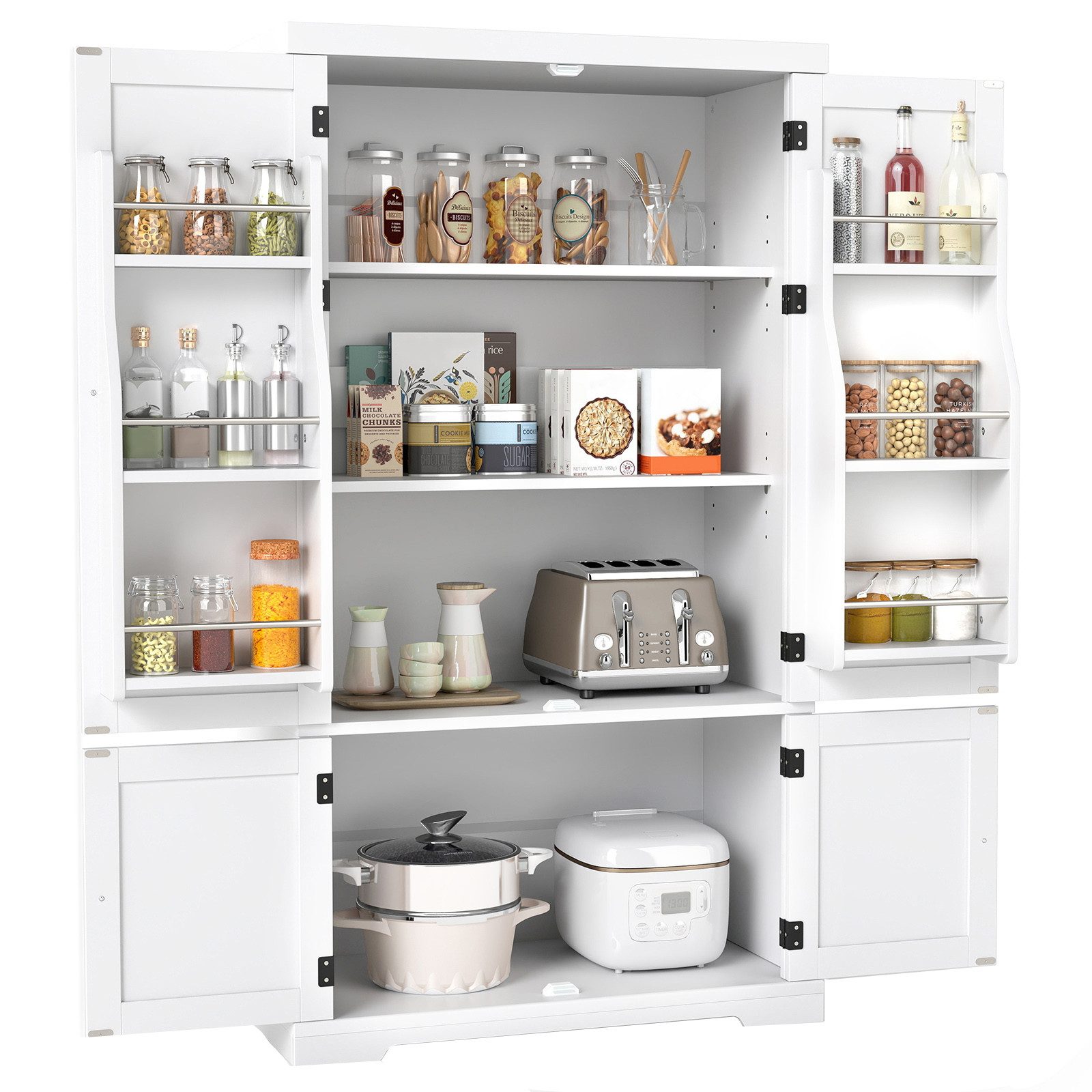 KOMFOTTEU Vorratsschrank Küchenschrank Mehrzweckschrank Sideboard mit 2 verstellbaren Einlegeböden, 76,5 x 40 x 139 cm