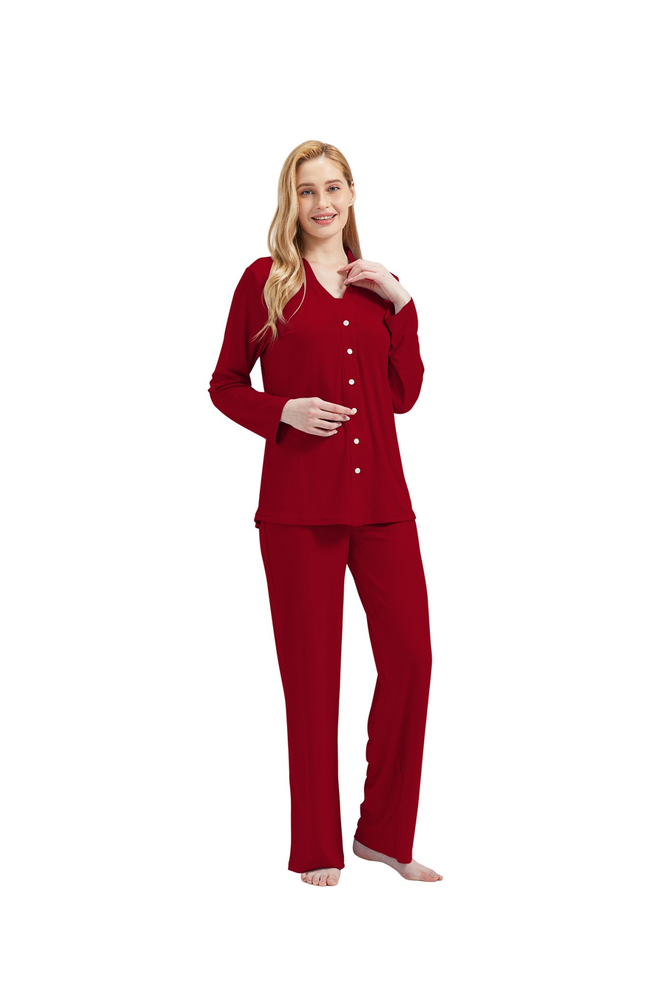 incl.Jacket V-Ausschnitt 3 Brombeer RAIKOU Hose Pyjama-Set (Set, Damen Top tlg) Schlafanzug Damenwäsche