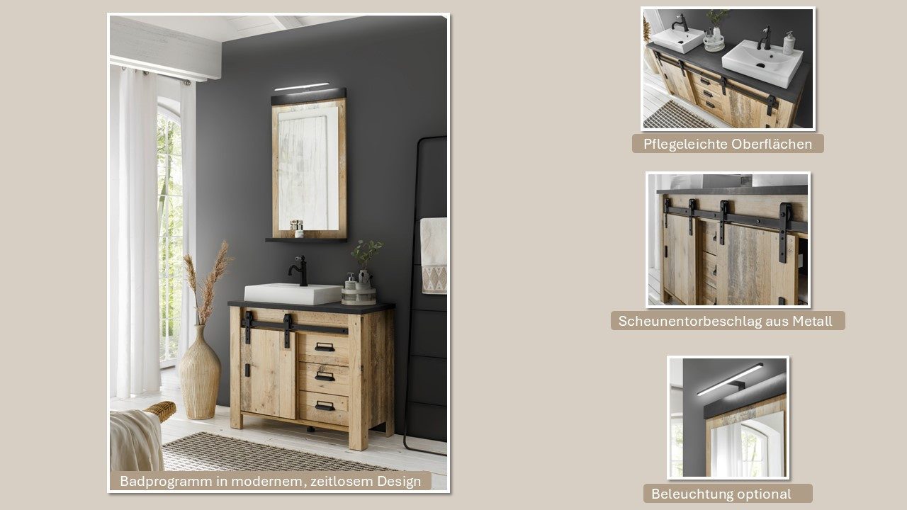 Home affaire Mehrzweckschrank SHERWOOD in modernem Holz Dekor, mit Apothekergriffen aus Metall, Höhe 201 cm