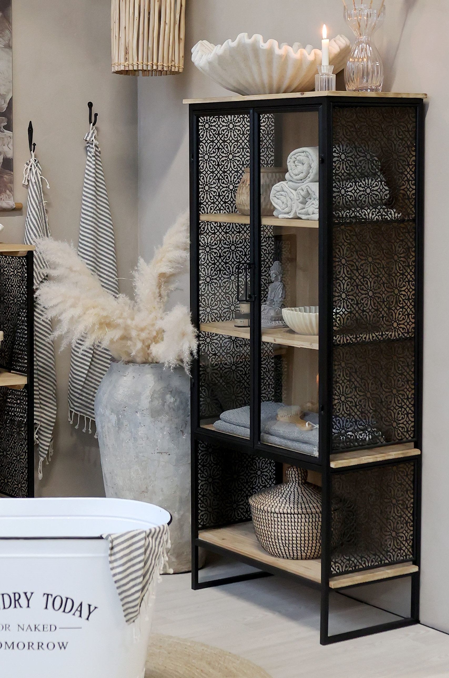 Chic Antique Vitrine Vitrine Schrank Vence Industrial Ornamente Metall Holz Glas