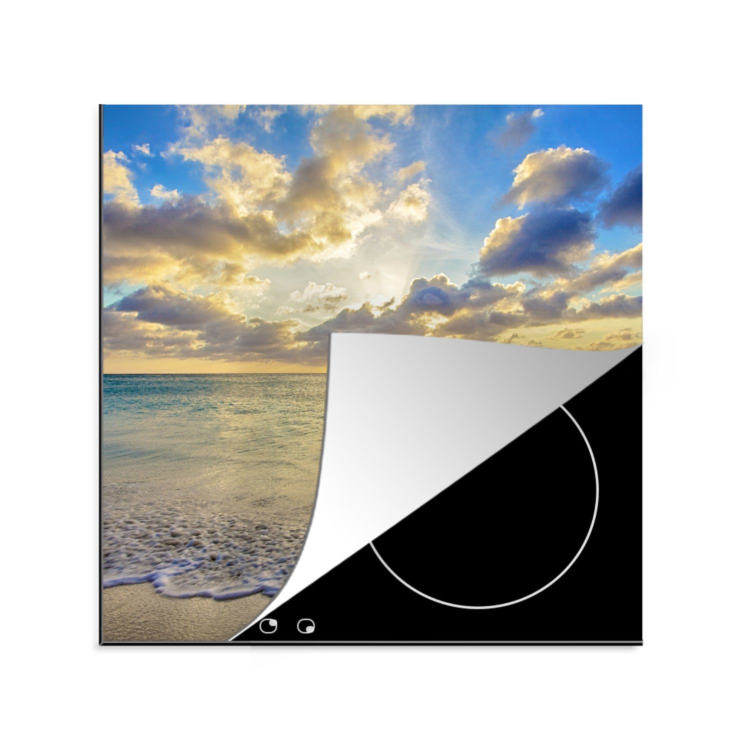 cm, tlg), Sonnenuntergang, Ceranfeldabdeckung, - Strand - Arbeitsplatte Aruba MuchoWow Herdblende-/Abdeckplatte für (1 78x78 küche Vinyl,