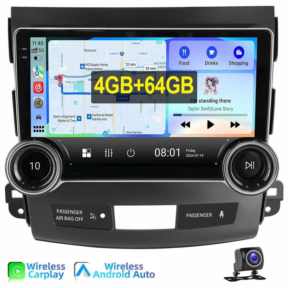 ESSGOO Für Mitsubishi Outlander II, C-Crosser, Peugeot 4007 Doppelknopf USB Autoradio (RDS, Digitalradio (DAB), FM, AM, Carplay Android Auto GPS Navi WIFI BT)