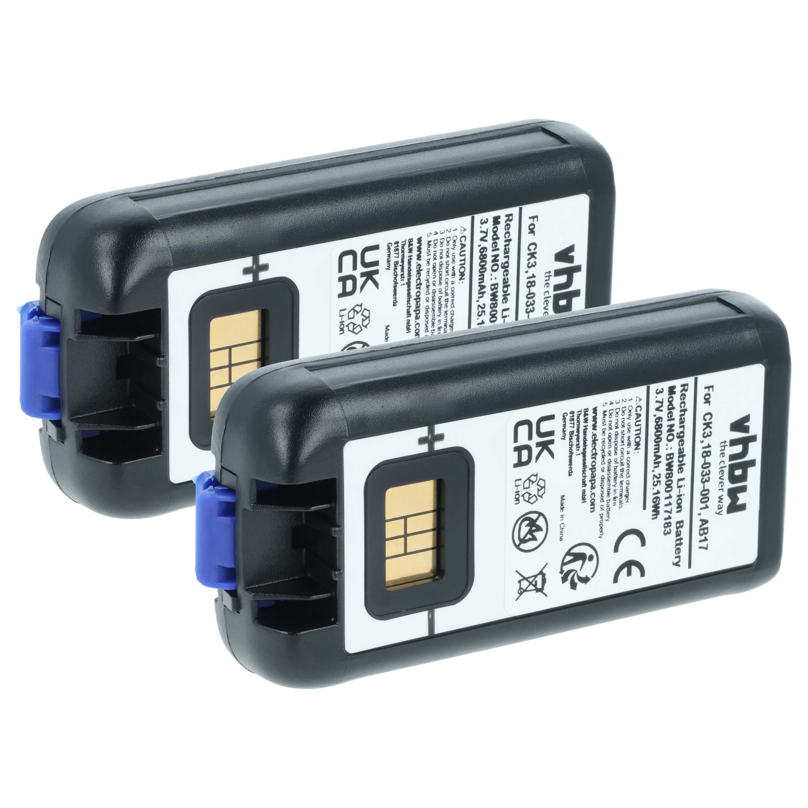 vhbw Akku Ersatz für Intermec 318-033-021, 318-033-001, 318-034-001, AB17, Akku Akku Li-Ion 6800 mAh (3,7 V, 2 St), Leistungsfähige Austausch-Akkus für POS-Gerät, Wiederaufladbar, Jede