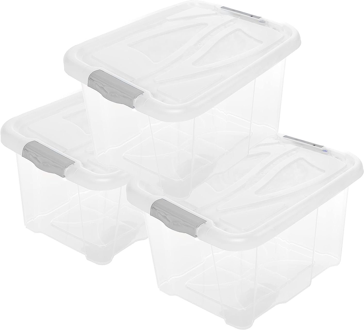 Centi Stapelbox 3er Set Aufbewahrungsbox mit Deckel Groß, Transparent (Stk., 3 St., 30 Liter, 26 x 49 x 39 cm), Kisten Aufbewahrung mit Deckel, Plastikbox mit Deckel