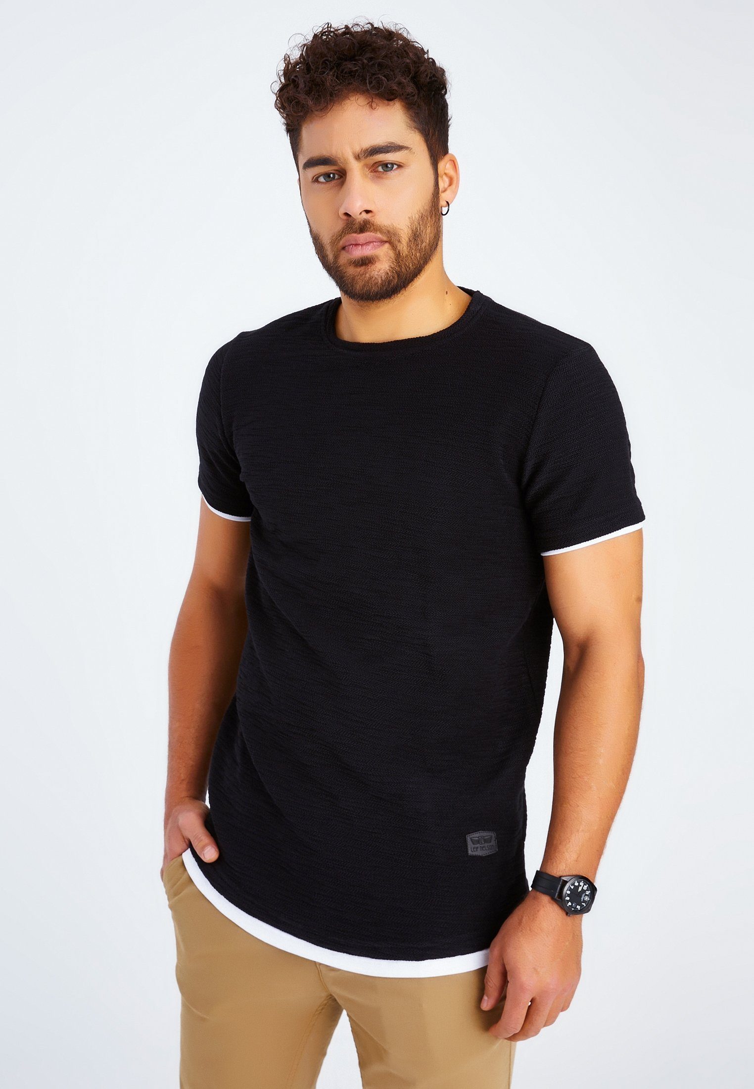 Leif Nelson T-Shirt Kurzarmshirt mit Rundhalskragen schwarz