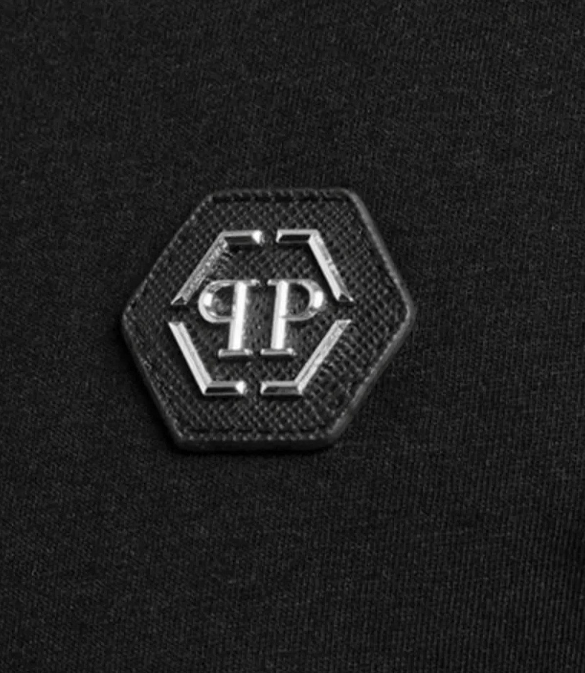 Philip Plein T-Shirt Main Line Logo Tape mit Streifen Tapes auf den Schultern, Hexagon-Logo, zweinadelige Nahtdetails