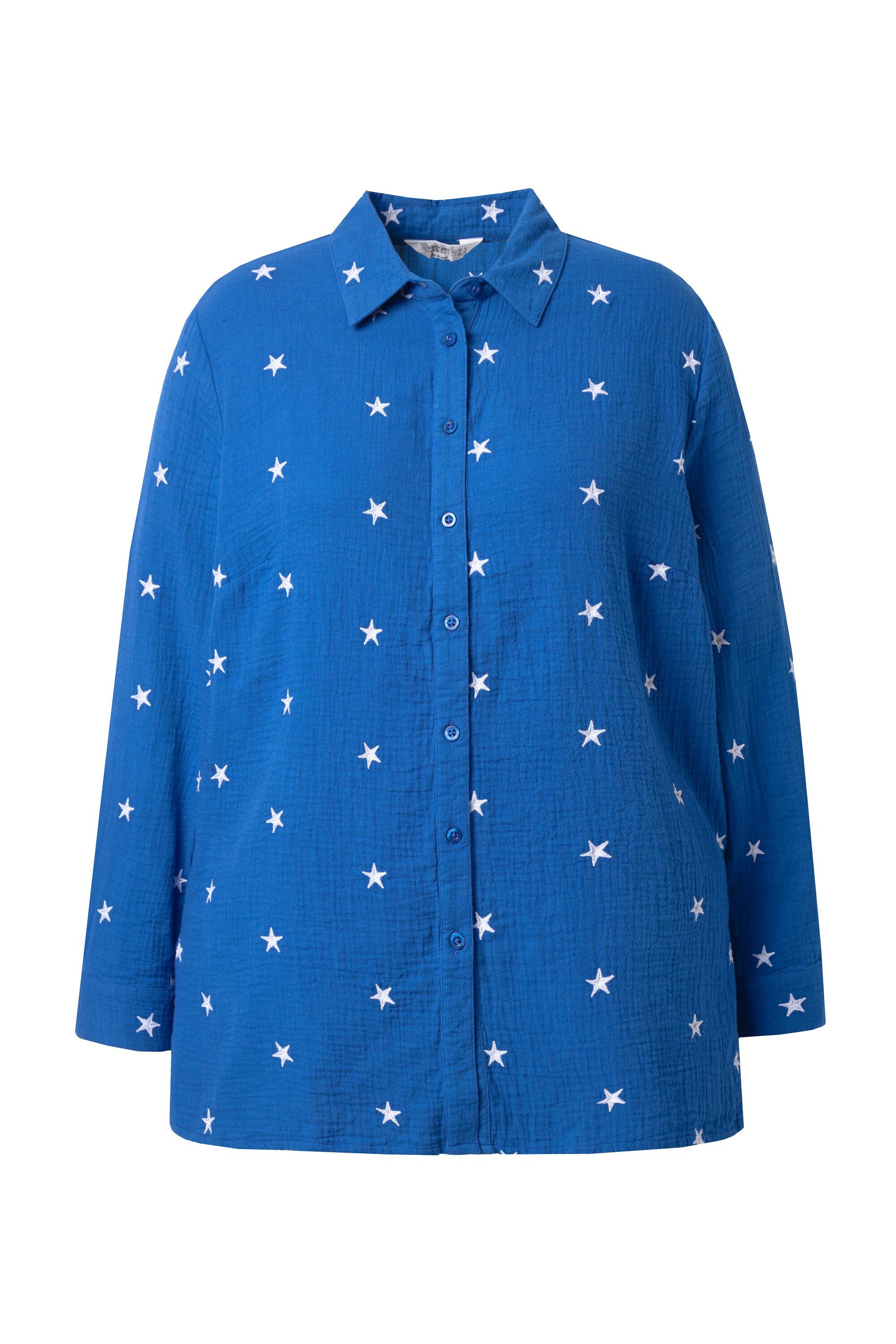 Hemdbluse Musselin-Bluse oversized Sternen-Stickerei