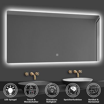 duschspa Badspiegel Spiegel mit LED Beleuchtung dimmbar 40-120cm horizontal/vertikal, Touch oder Wandschalter