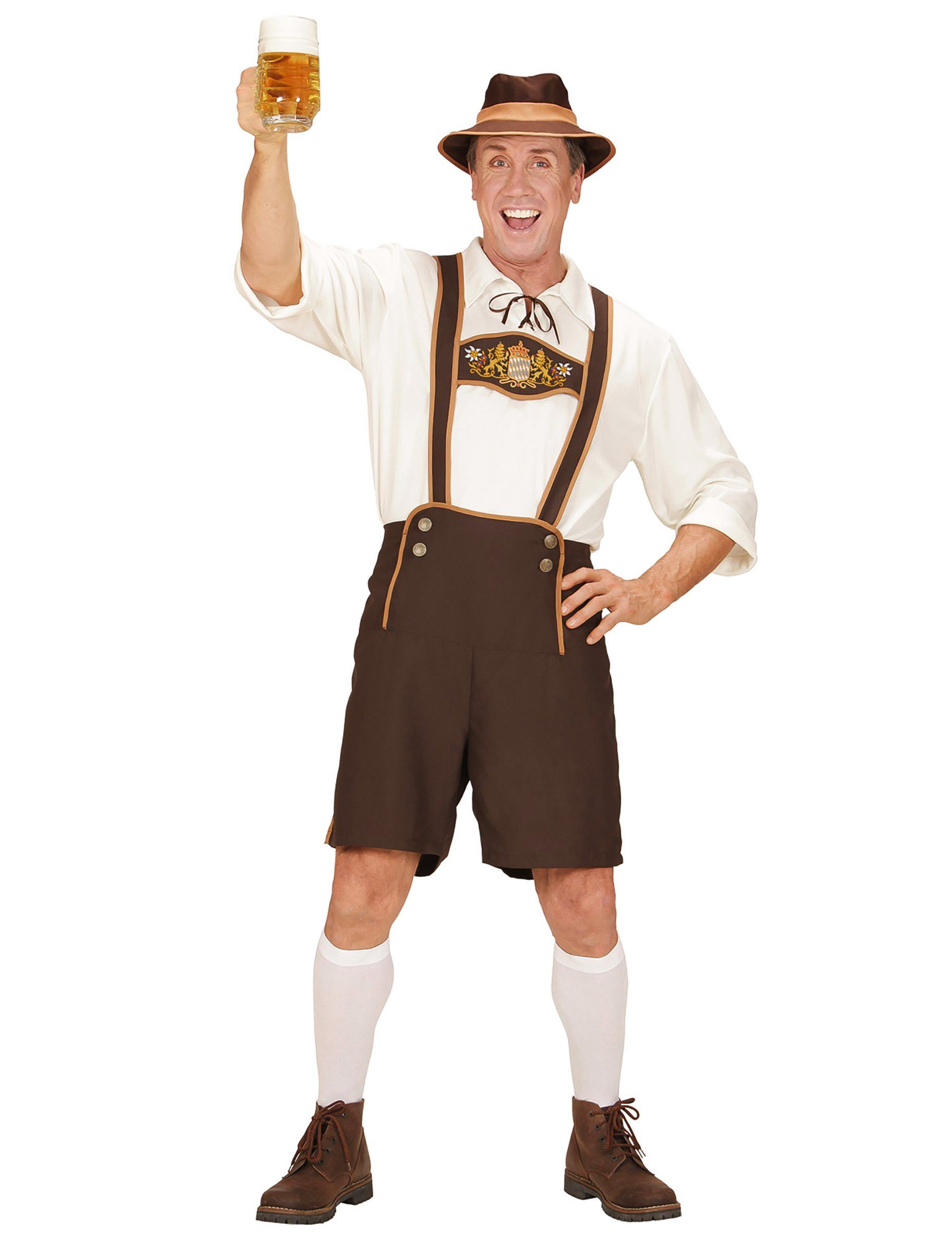 Widmann S.r.l. Partyanzug Bayrisches Trachtenkostüm für Herren in Übergröße braun-weiß