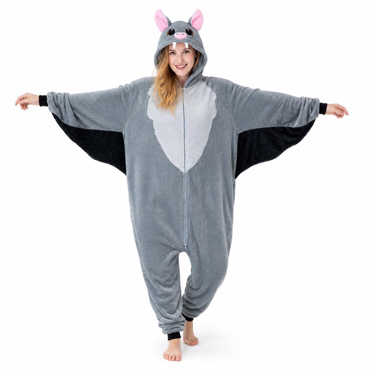 Corimori Partyanzug Flauschiges Fledermaus-Kostüm für Erwachsene,  Halloween Kostüm Onesie, Jumpsuit, Pyjama, Fasching, Kigurumi, Tierkostüme, Fledermaus "Vivi"