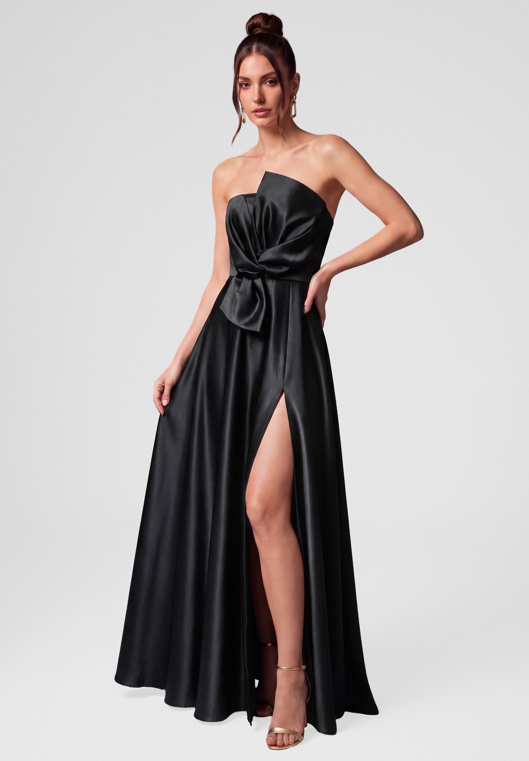 OMBRE Abendkleid Damen Abendkleid mit asymmetrischem Dekolleté Schwarz XL (kein Set, 1-tlg) in Unifarbe