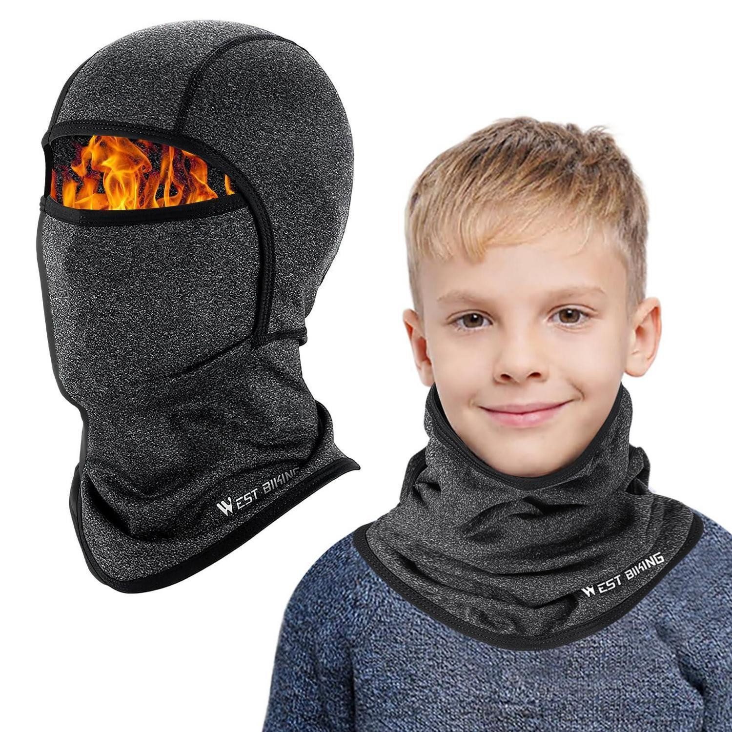 Sturmhaube Sturmhaube Kinder Winddicht Fleece Skimaske Halswärmer Schwarz-GrauA