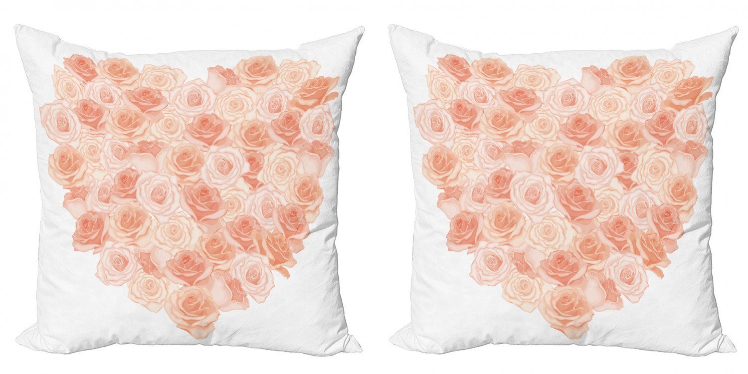 Stück), Accent Abakuhaus Doppelseitiger Pfirsich (2 Herz-geformte Blüten Kissenbezüge Digitaldruck, Modern