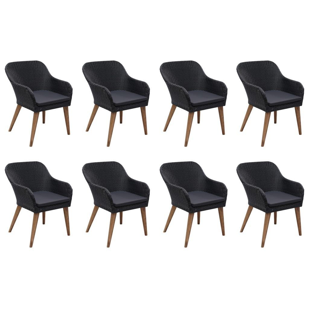 vidaXL Garten-Essgruppe 9-tlg. Garten-Essgruppe Poly Rattan Schwarz, (8-tlg)