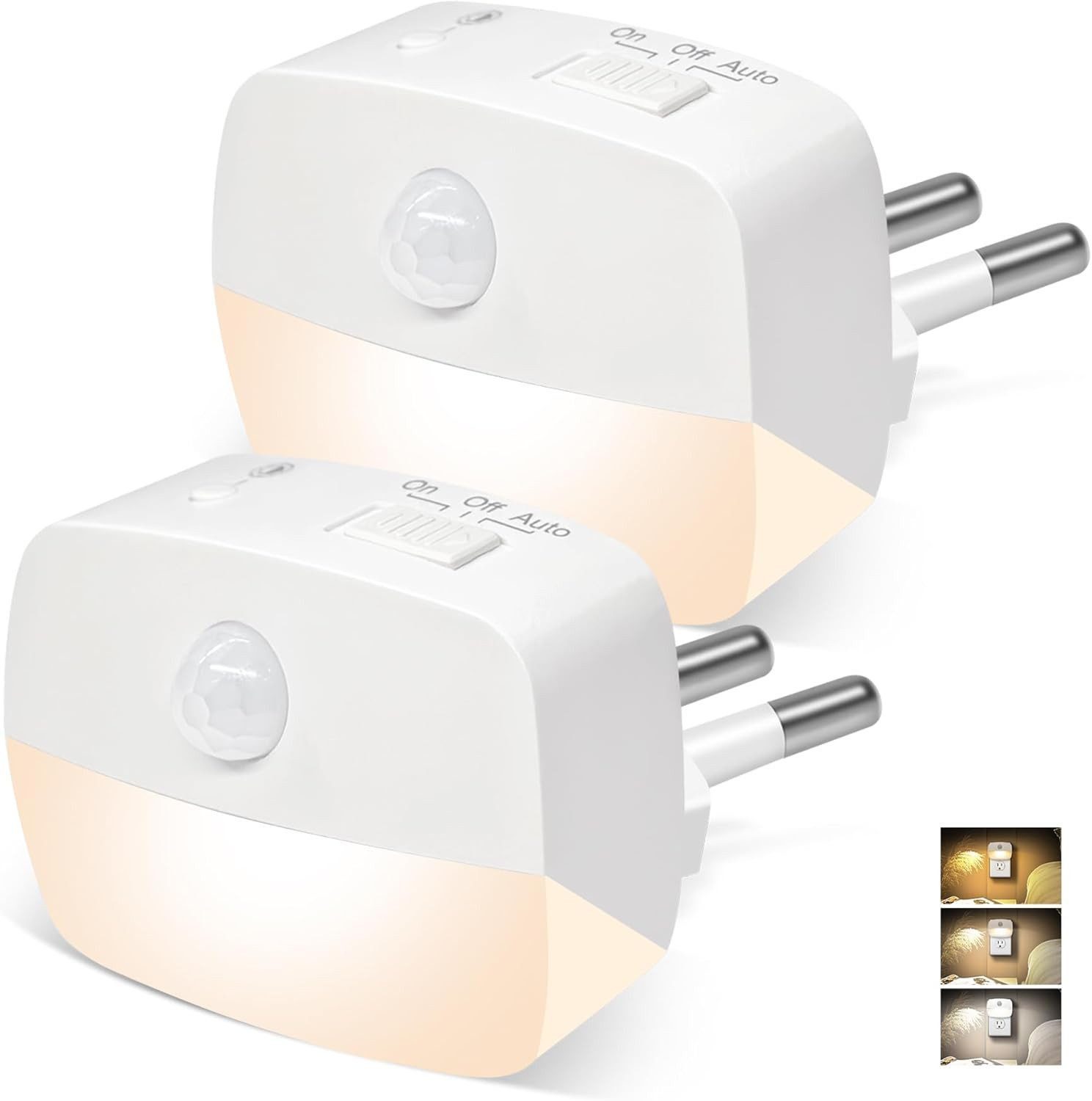 FELIXLEO LED Nachtlicht Nachtlicht Steckdose mit Bewegungsmelder 2 Stueck Warmweiss