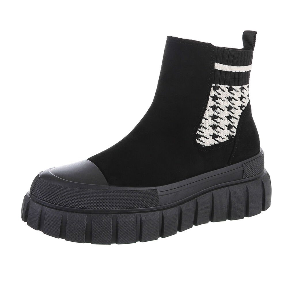 Ital-Design Damen Chelsea Freizeit Plateaustiefelette (80898146) Keilabsatz/Wedge Chelsea Boots in Schwarz